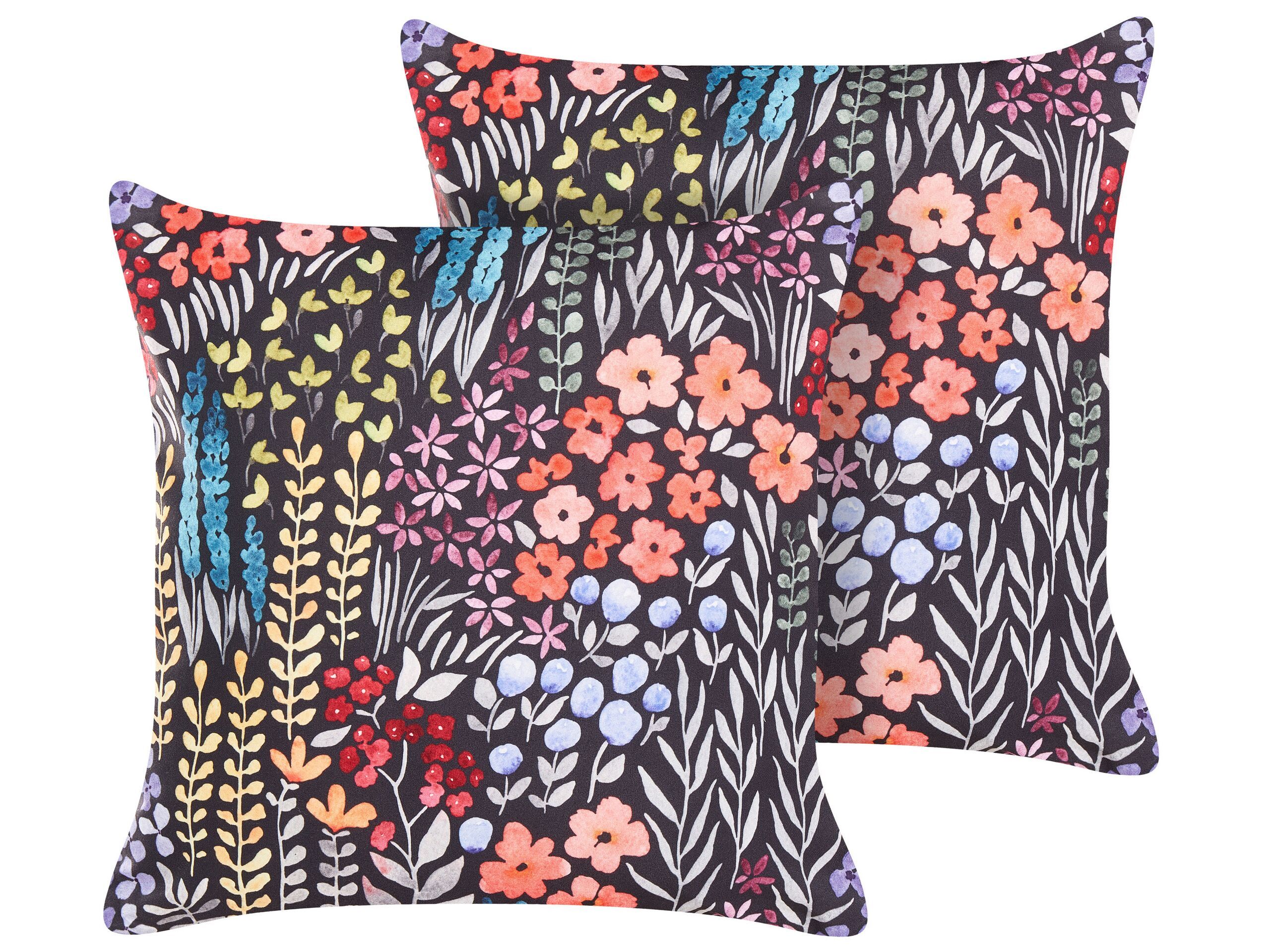 Set Of 2 Outdoor Cushions Multicolour Polyester 45 X 45 Cm Square Floral Print Pattern Scatter Pillow Garden Patio