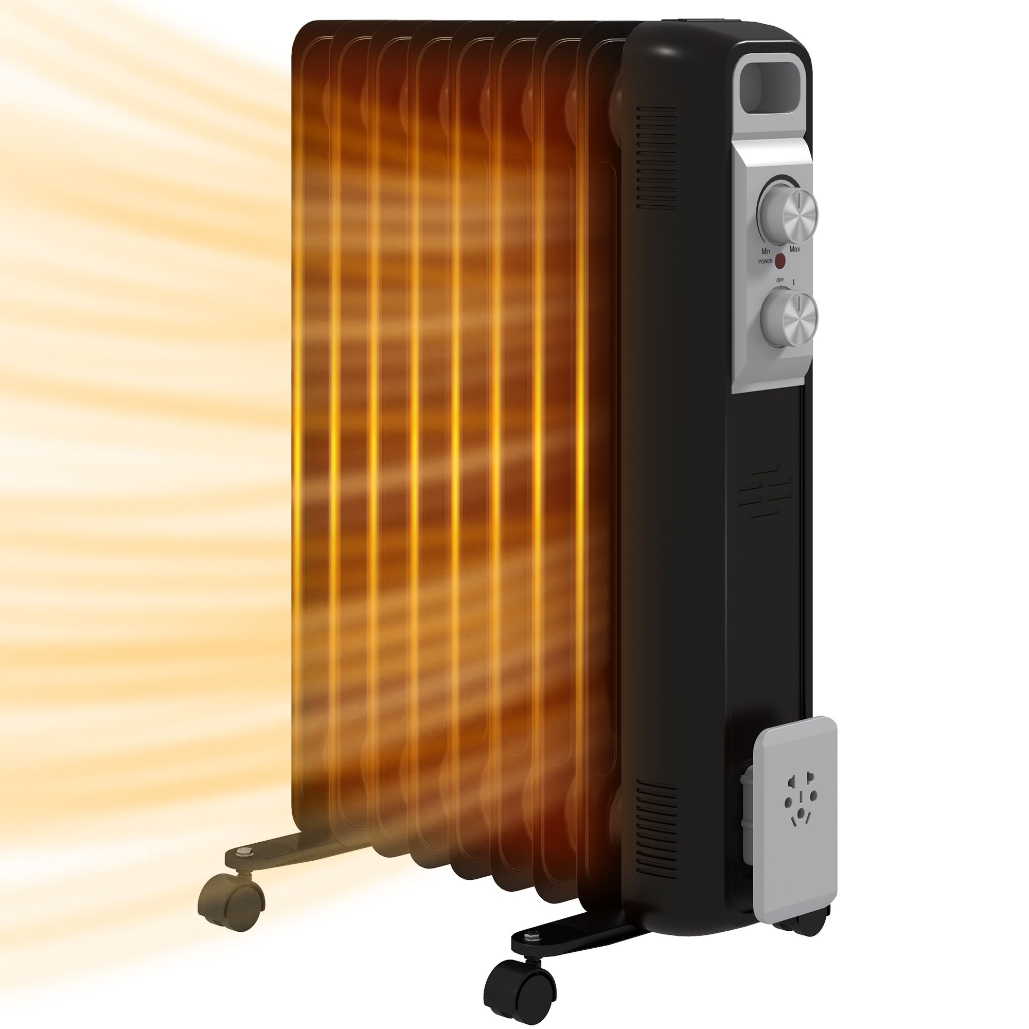 Homcom 2000w Quiet Oil Filled Radiator, 9 Fin Energy Efficient Portable Electric Heater With 3 Heat Settings, Adjustable Temperate, Safety Tip Over, O