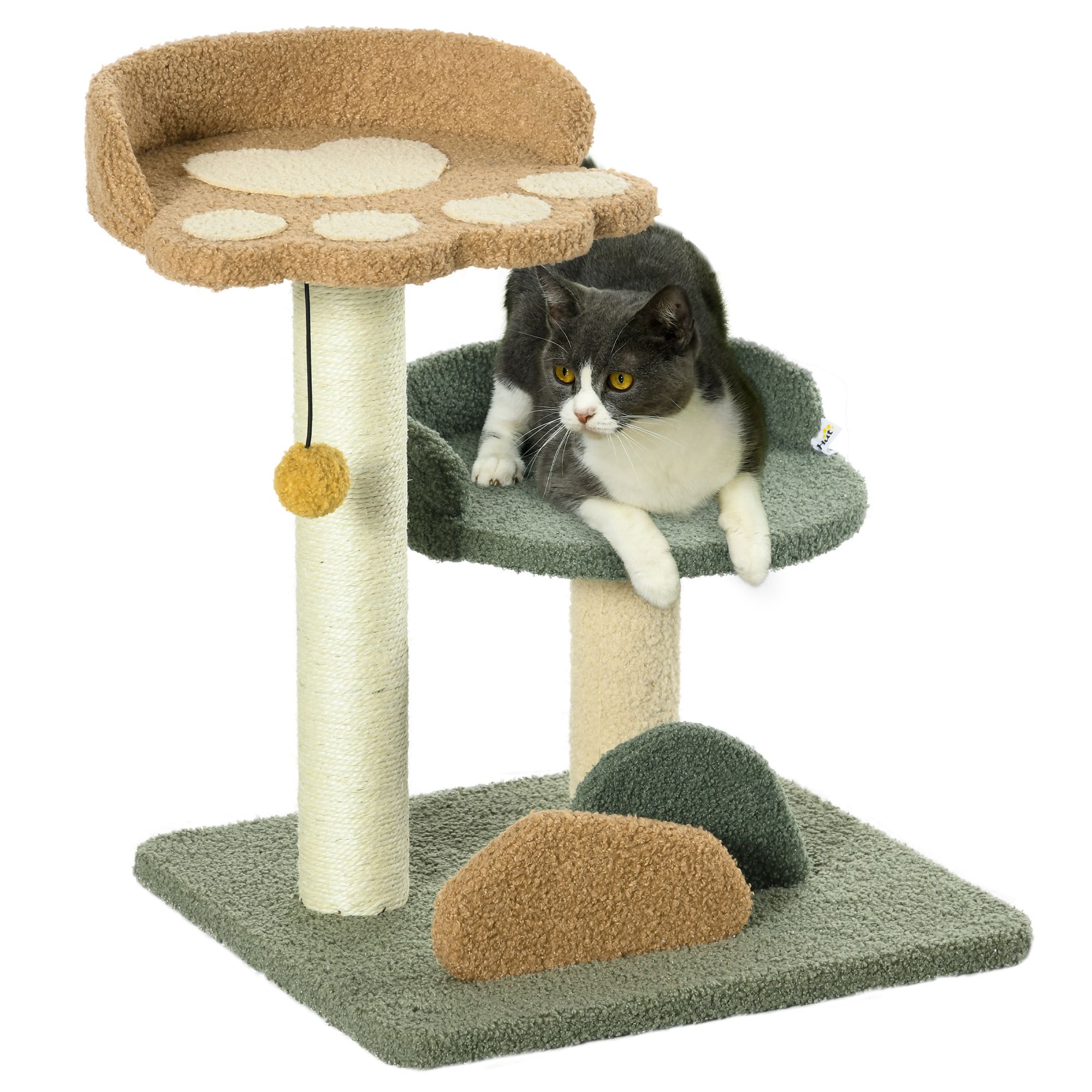 Pawhut Small Cat Tree For Indoor Cats, Scratching Posts With 2 Beds, Toy Ball, 43 X 39 X 52Cm