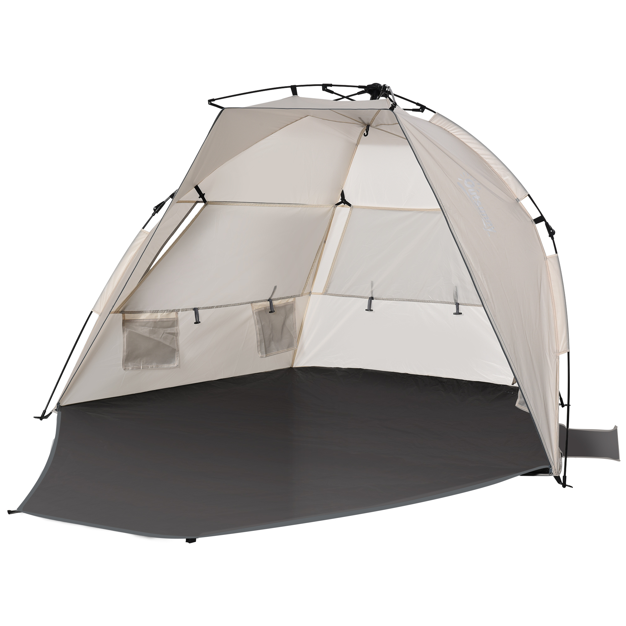 Outsunny 1-2 Man Pop-up Beach Tent, Sun Shelter Uv 20+ Protection W/ Long Floor Mesh Windows Sandbags Carry Bag Summer Hut House