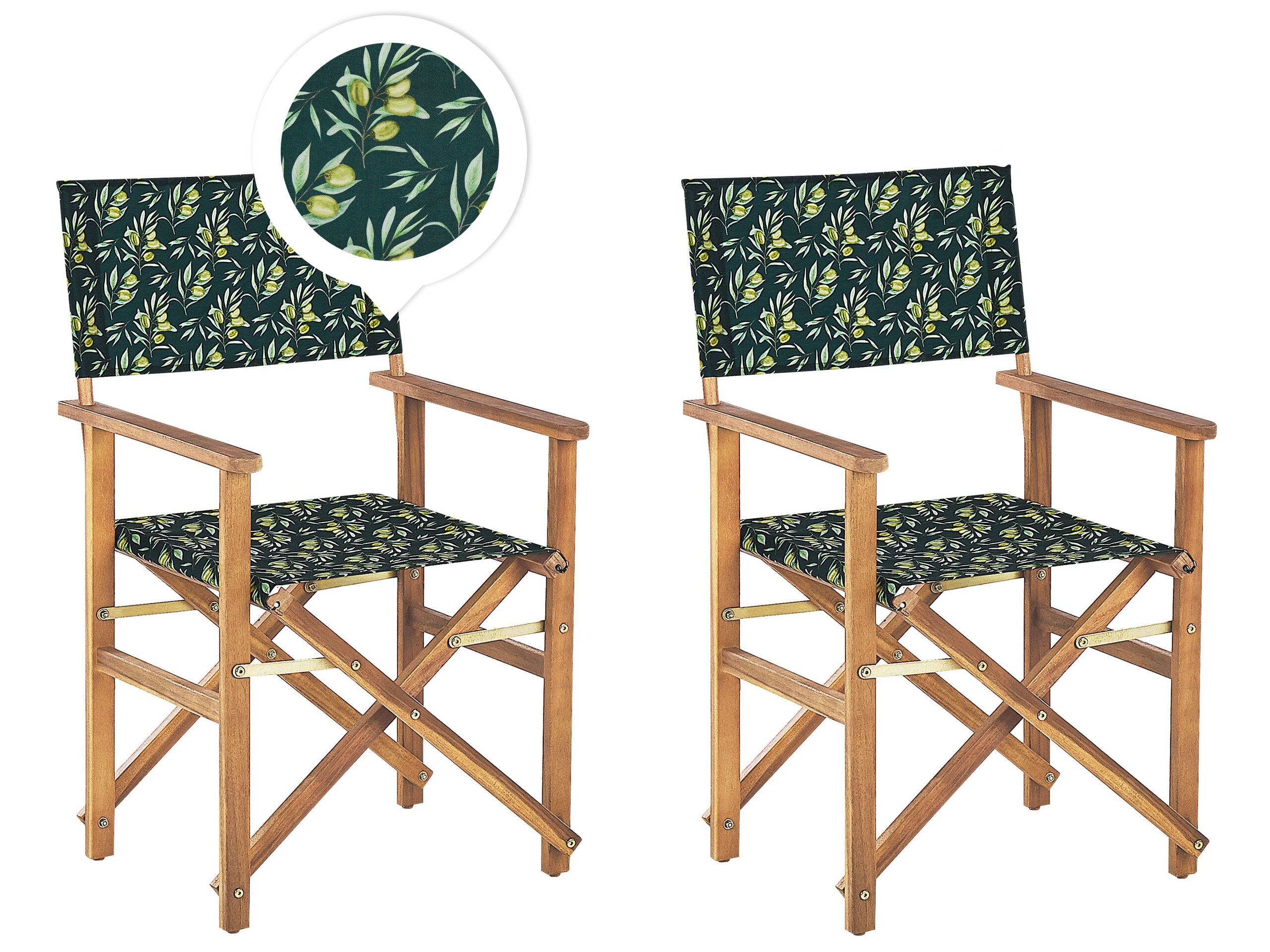 Set Of 2 Garden Director's Chairs Light Wood With Grey Acacia Olives Pattern Replacement Fabric Folding