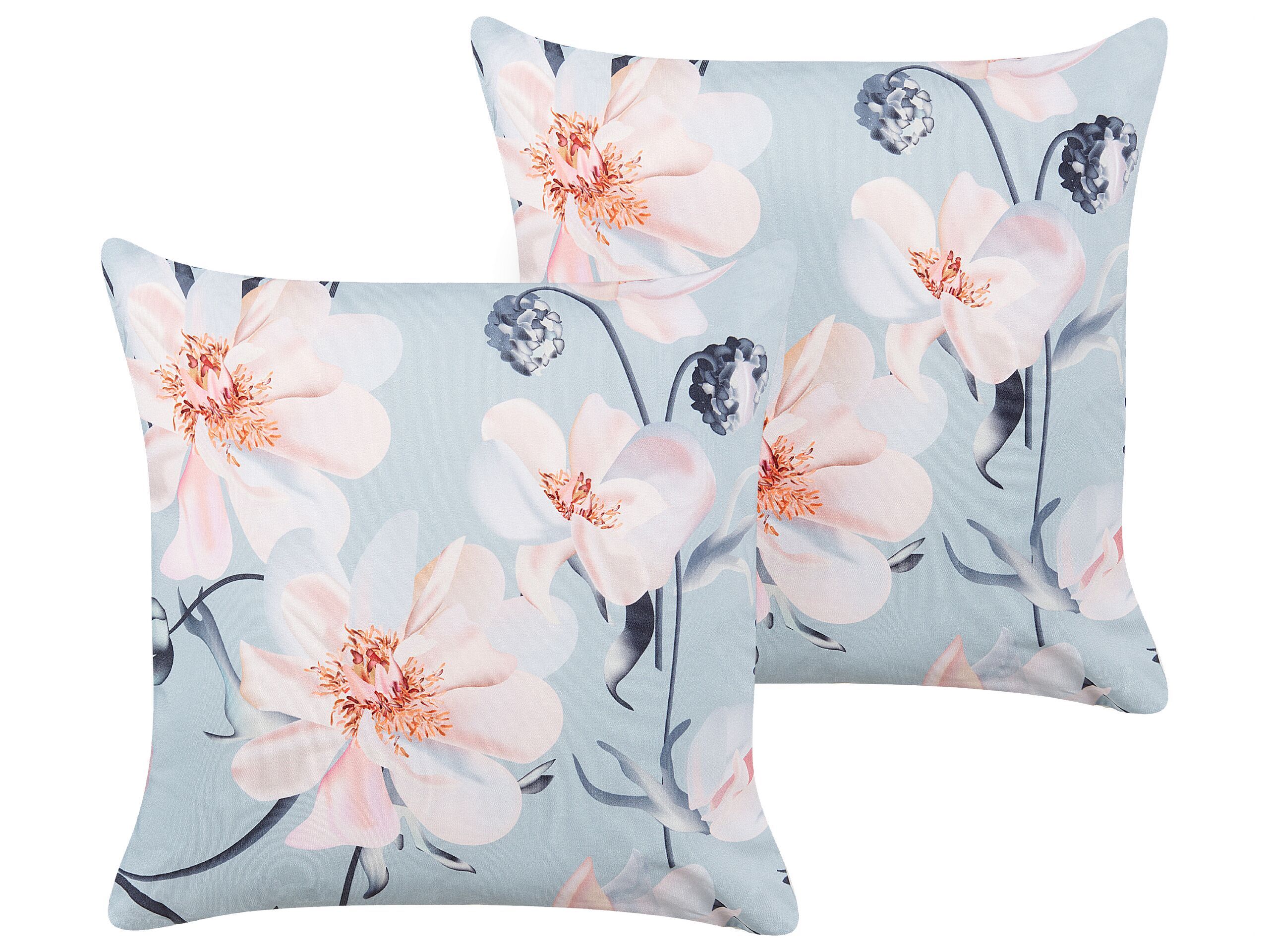 Set Of 2 Garden Cushions Blue Polyester Floral Pattern 45 X 45 Cm Modern Outdoor Decoration Water Resistant