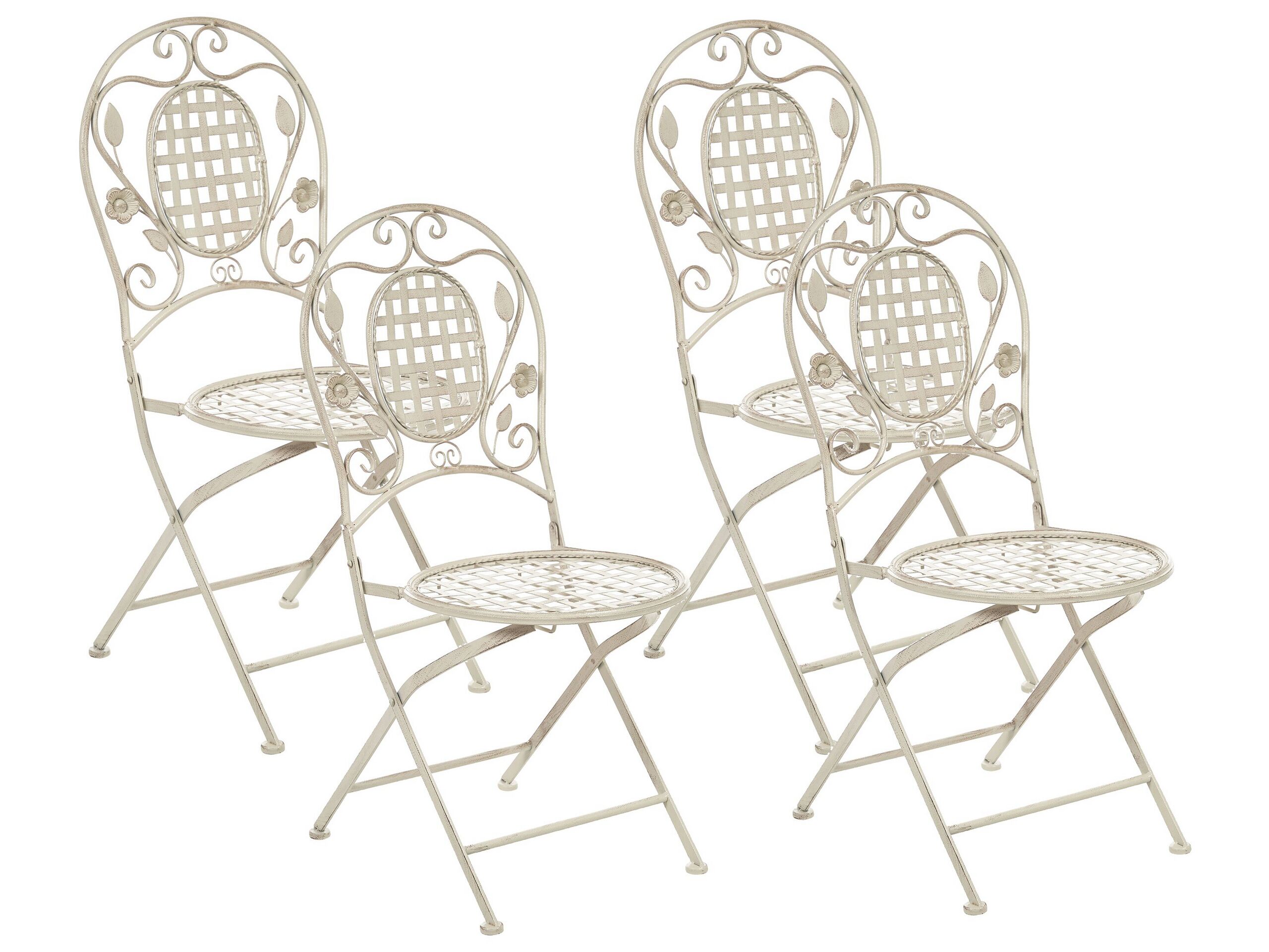 Set Of 4 Garden Chairs Off-white Iron Foldable Distressed Metal Outdoor Uv Rust Resistance French Retro Style Beliani