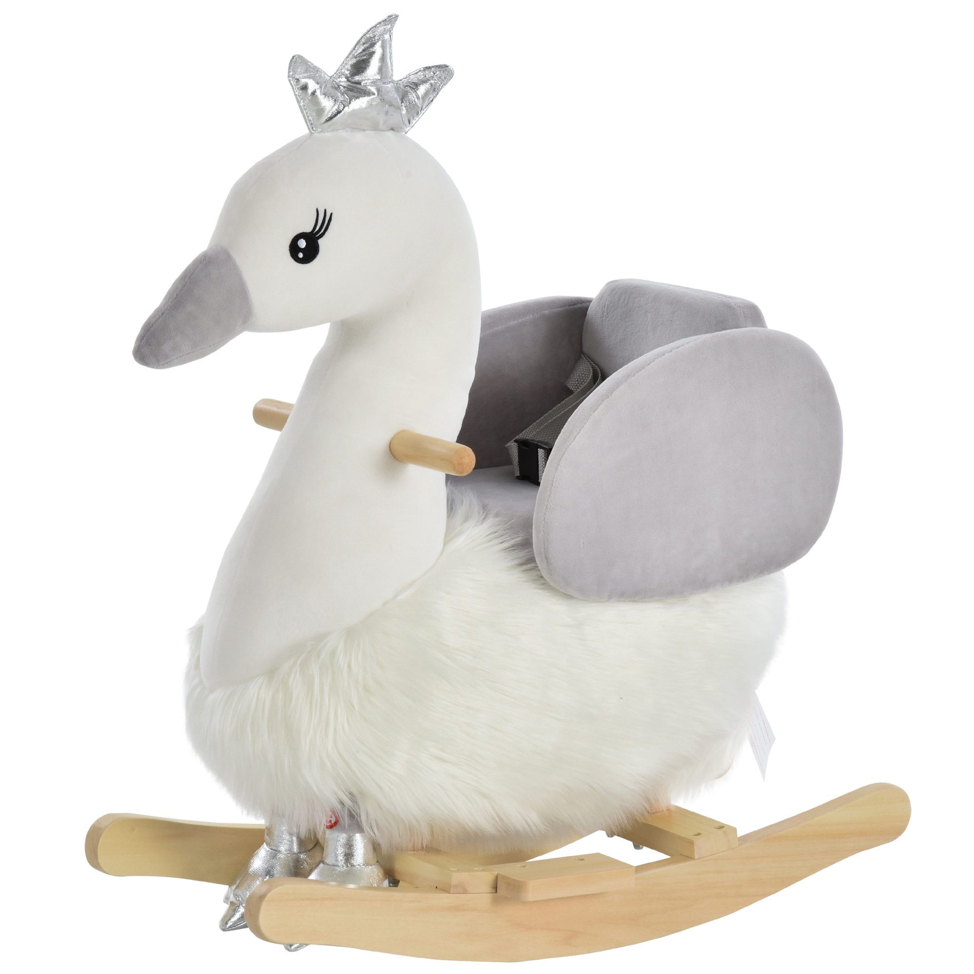 Homcom Kids Plush Ride-on Rocking Animal Horse Swan-shaped Toy Rocker With Realistic Sounds For Toddler 18-36 Months