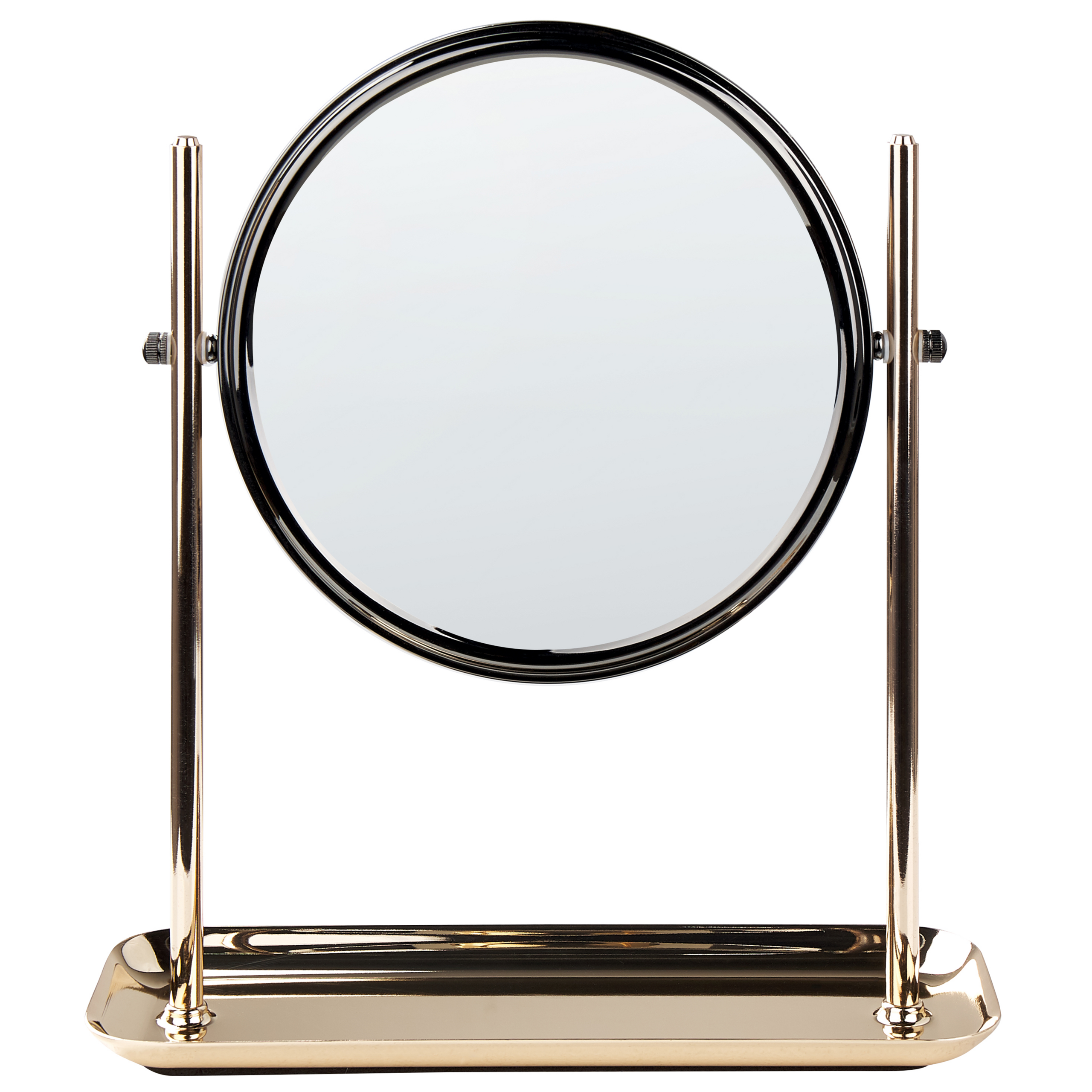 Makeup Mirror Gold Iron Metal Frame Ø 20 Cm With Tray 1x/3x Magnification Double Sided Cosmetic Desktop