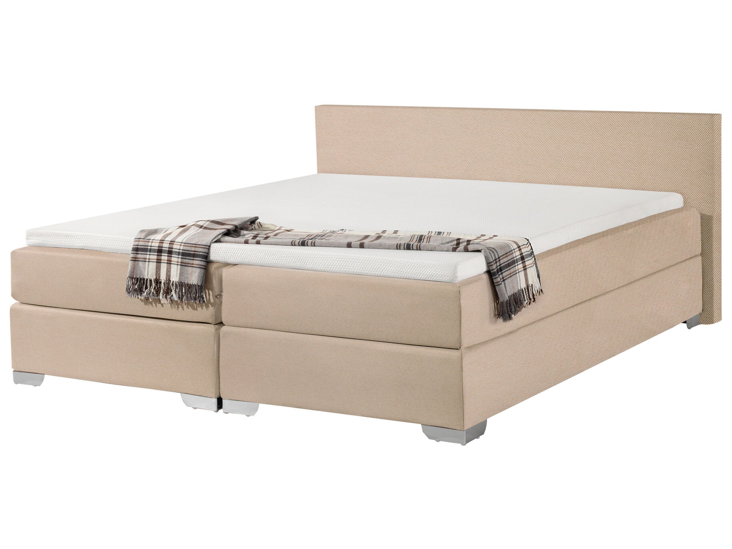 Eu Super King Size Continental Bed 6ft Beige Fabric With Pocket Spring Mattress