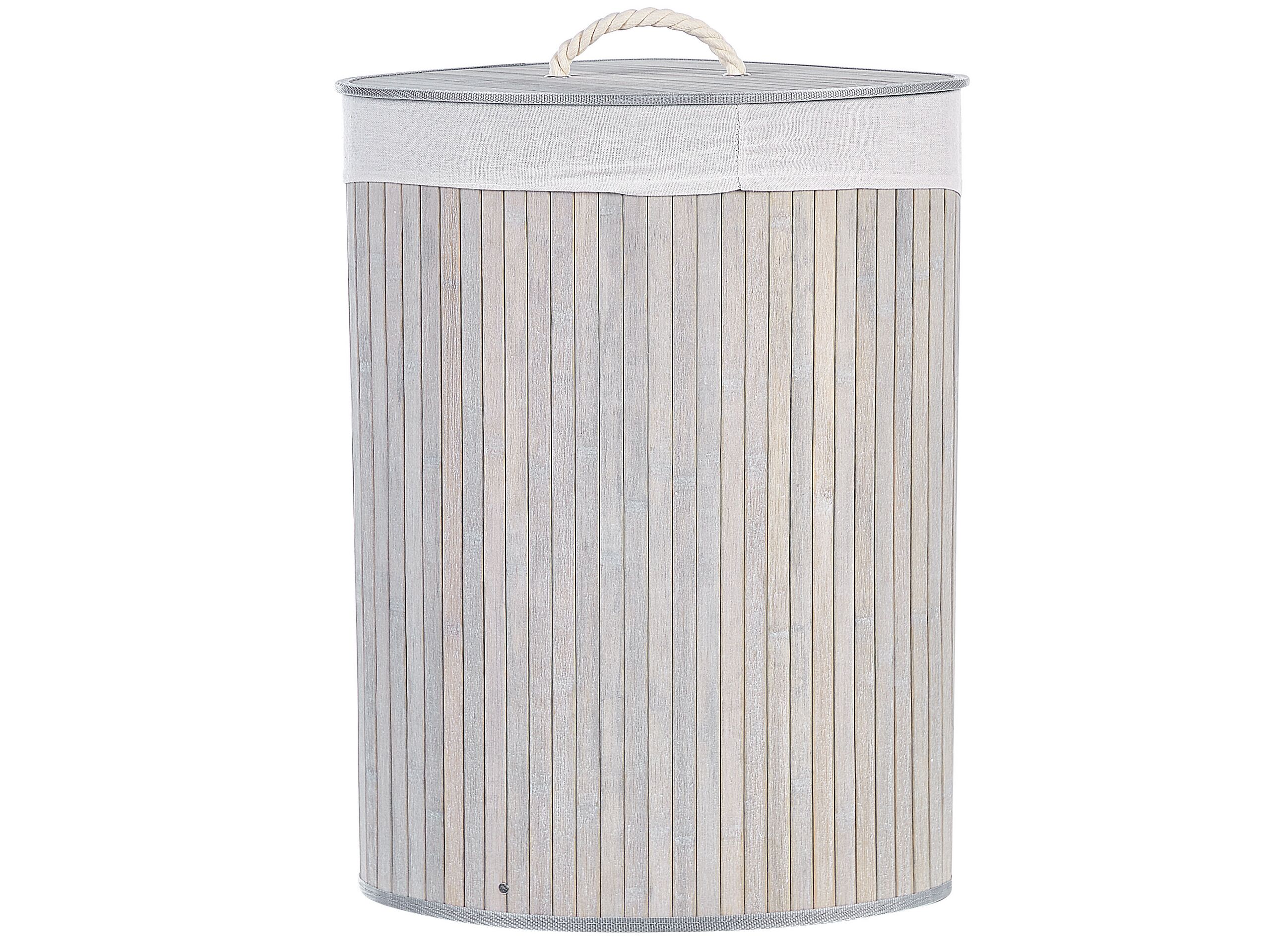 Storage Basket Light Grey Bamboo With Lid Laundry Bin Boho Practical Accessories