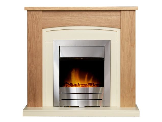 Adam Chilton Fireplace In Oak & Cream With Colorado Electric Fire In Brushed Steel, 39 Inch