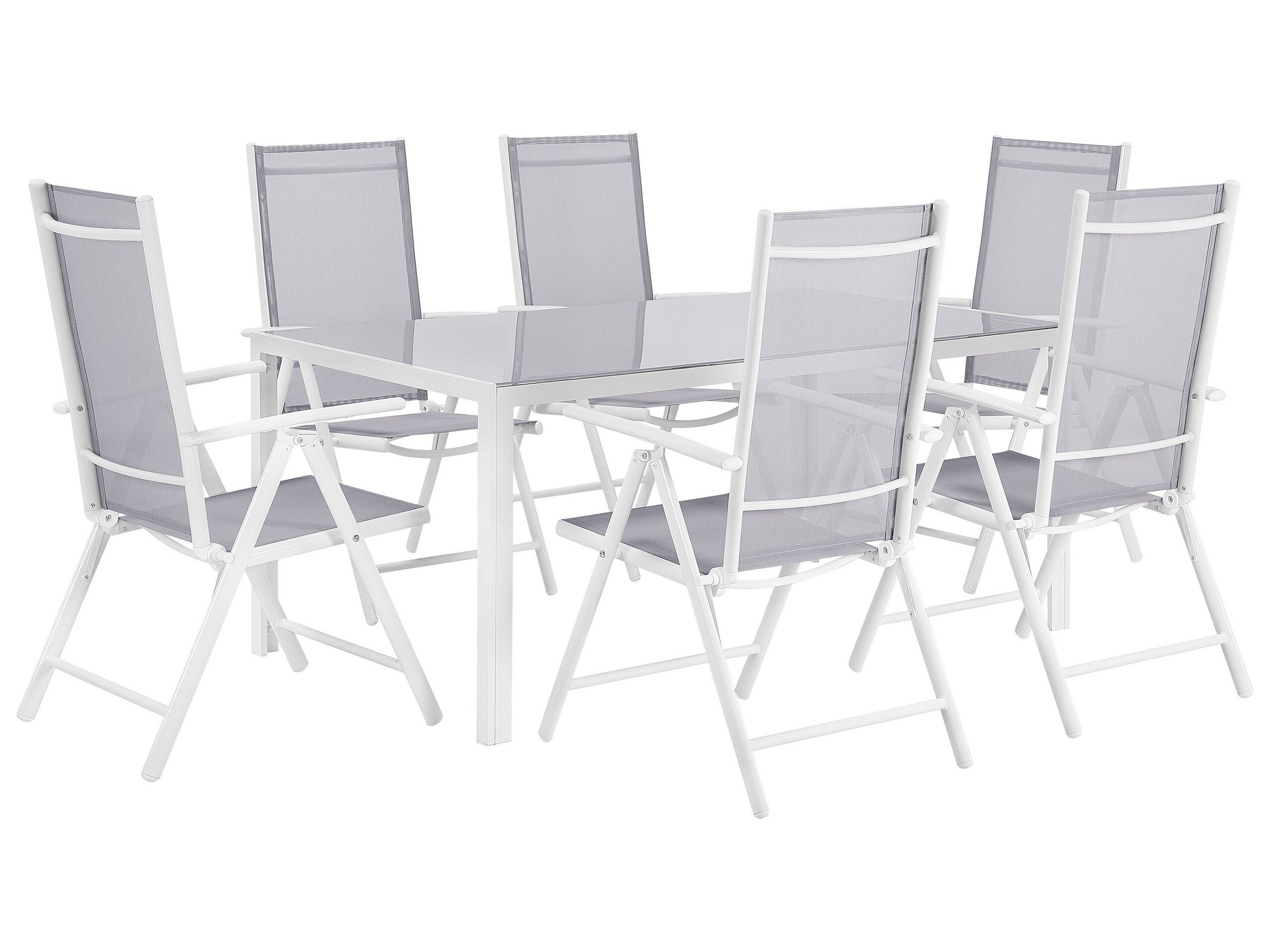 7 Piece Garden Dining Set Grey Aluminium Dining Table With 6 Foldable Chairs