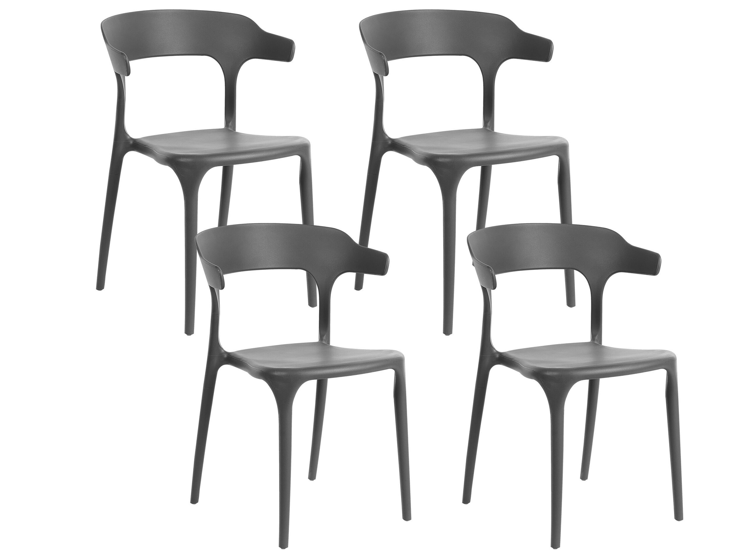 Set Of 4 Garden Chairs Dark Grey Polypropylene Lightweight Weather Resistant Plastic