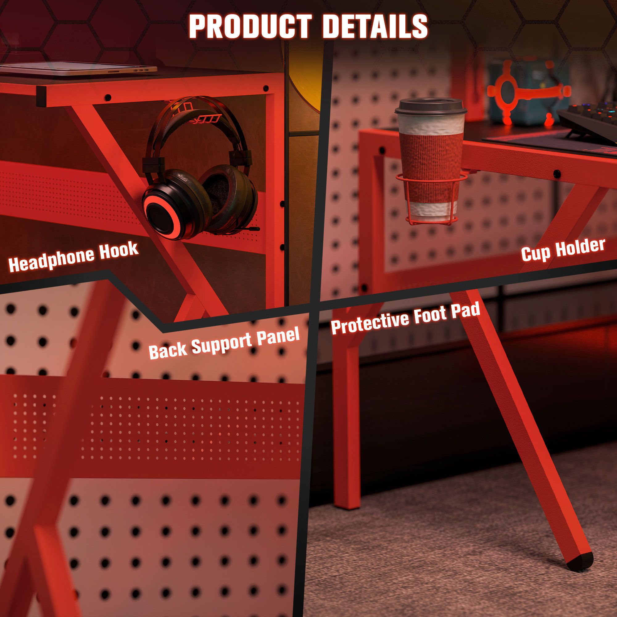 Homcom Gaming Desk L-Shaped Corner Computer Table For Home Office Pc Workstations With Adjustable Monitor Stand , Red