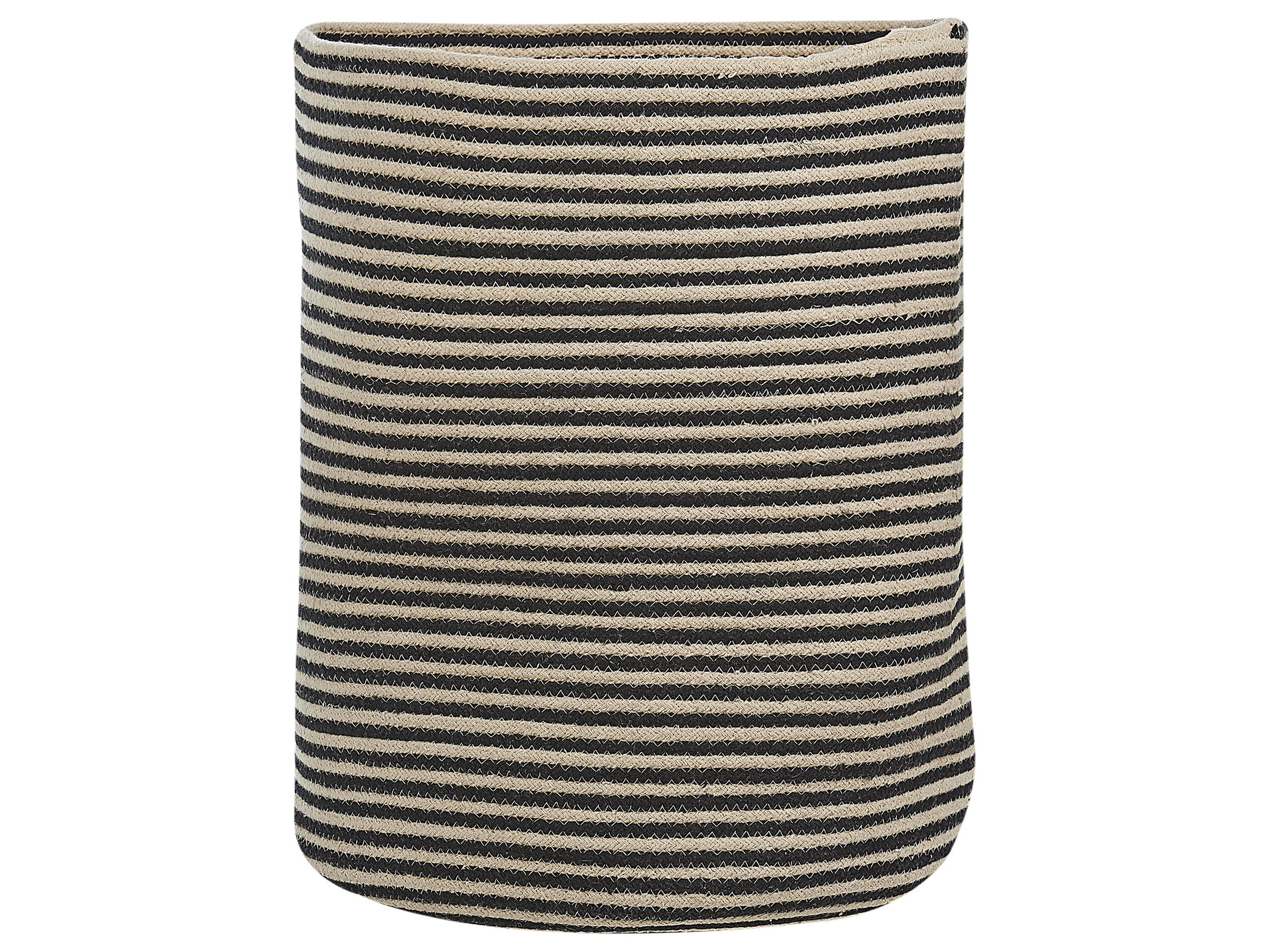 Storage Basket Beige And Black Cotton Striped Pattern Laundry Bin Boho Accessories