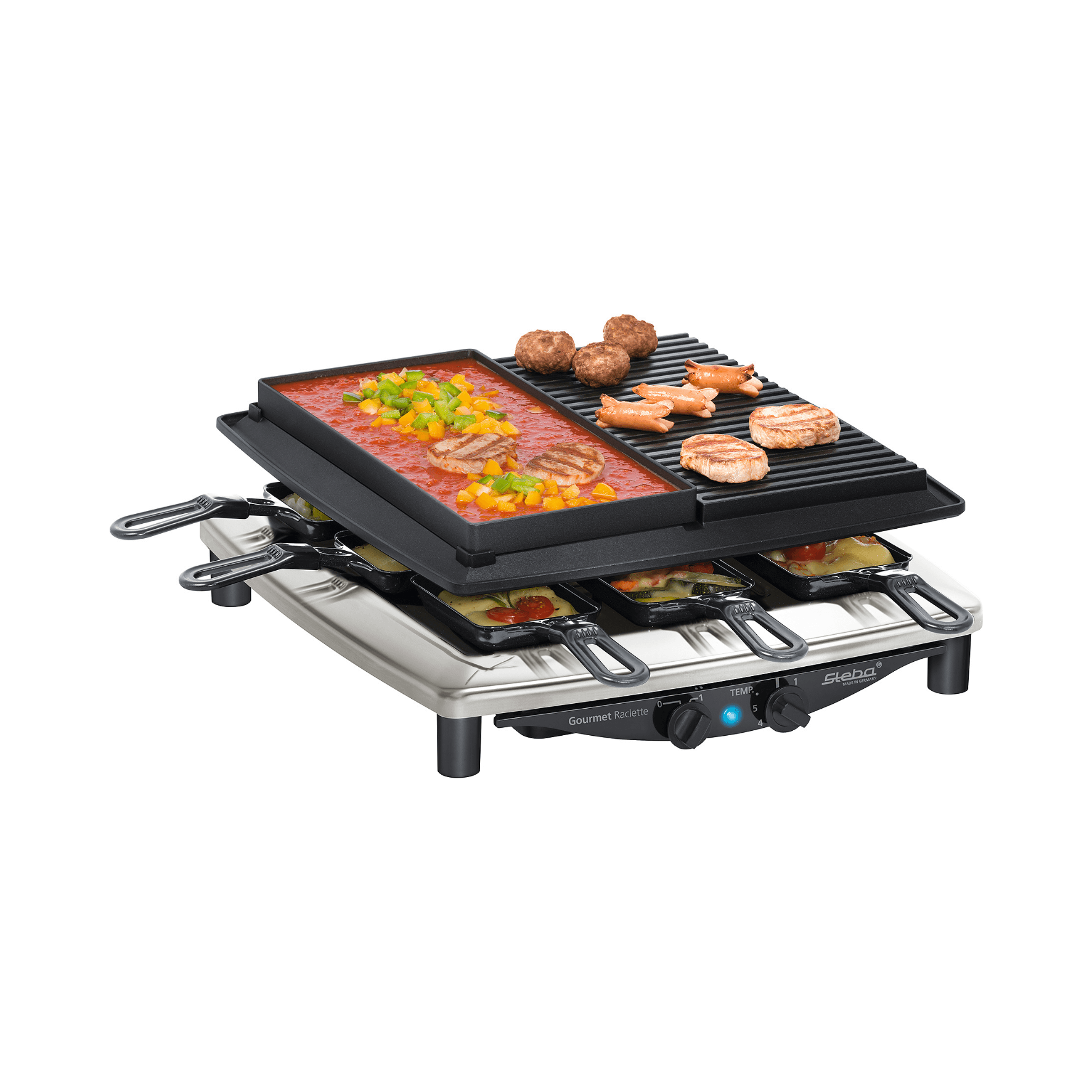 Steba Rc-4-plus-delux Quality Raclette For 6 People – Black W/ Non-stick Coated Grill Plate, Scratch-resistant Stone Plate, Griddle, And Plancha | C
