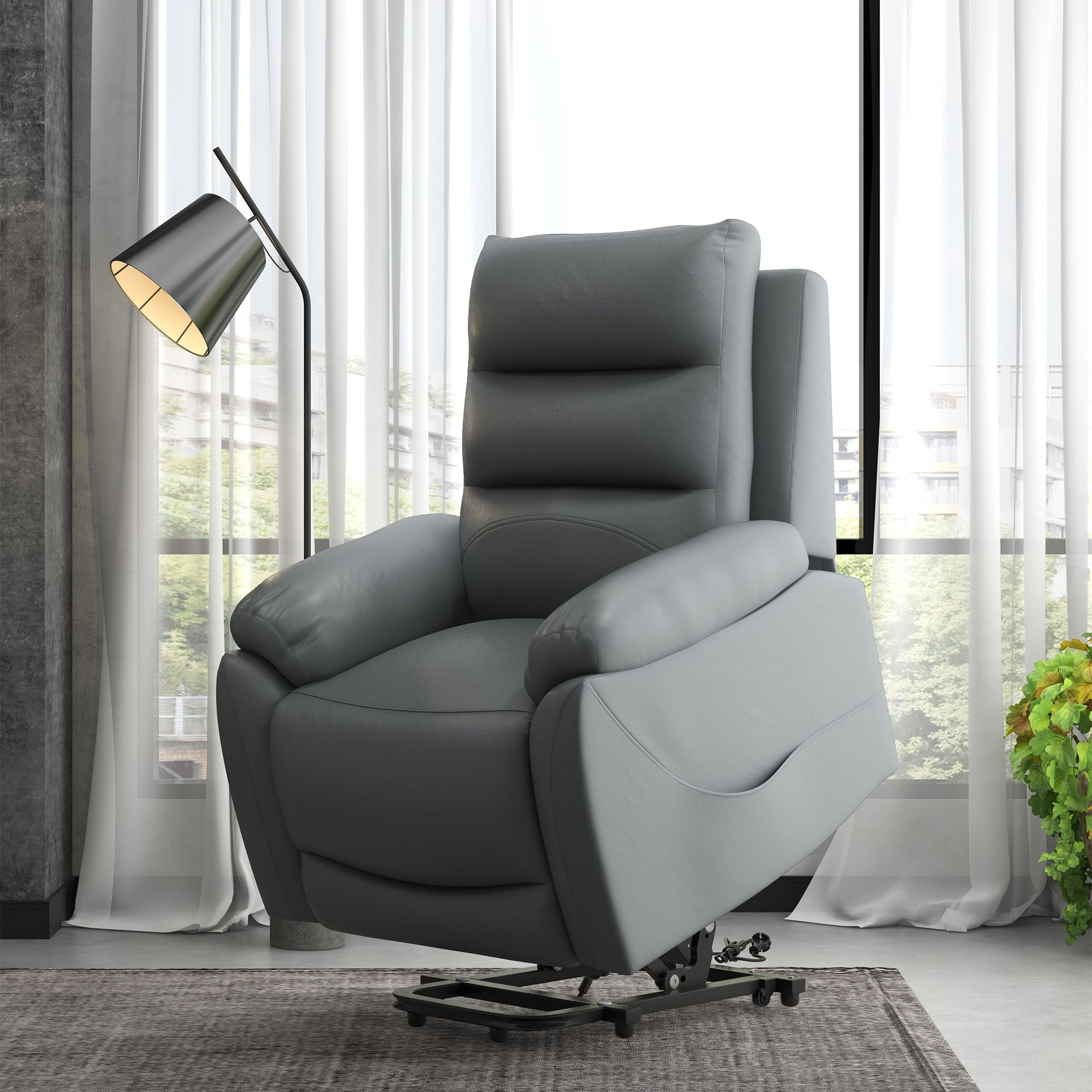 Homcom Electric Riser And Recliner Chair Pu Leather Power Lift Recliner Armchair With Vibration Massage, Side Pockets