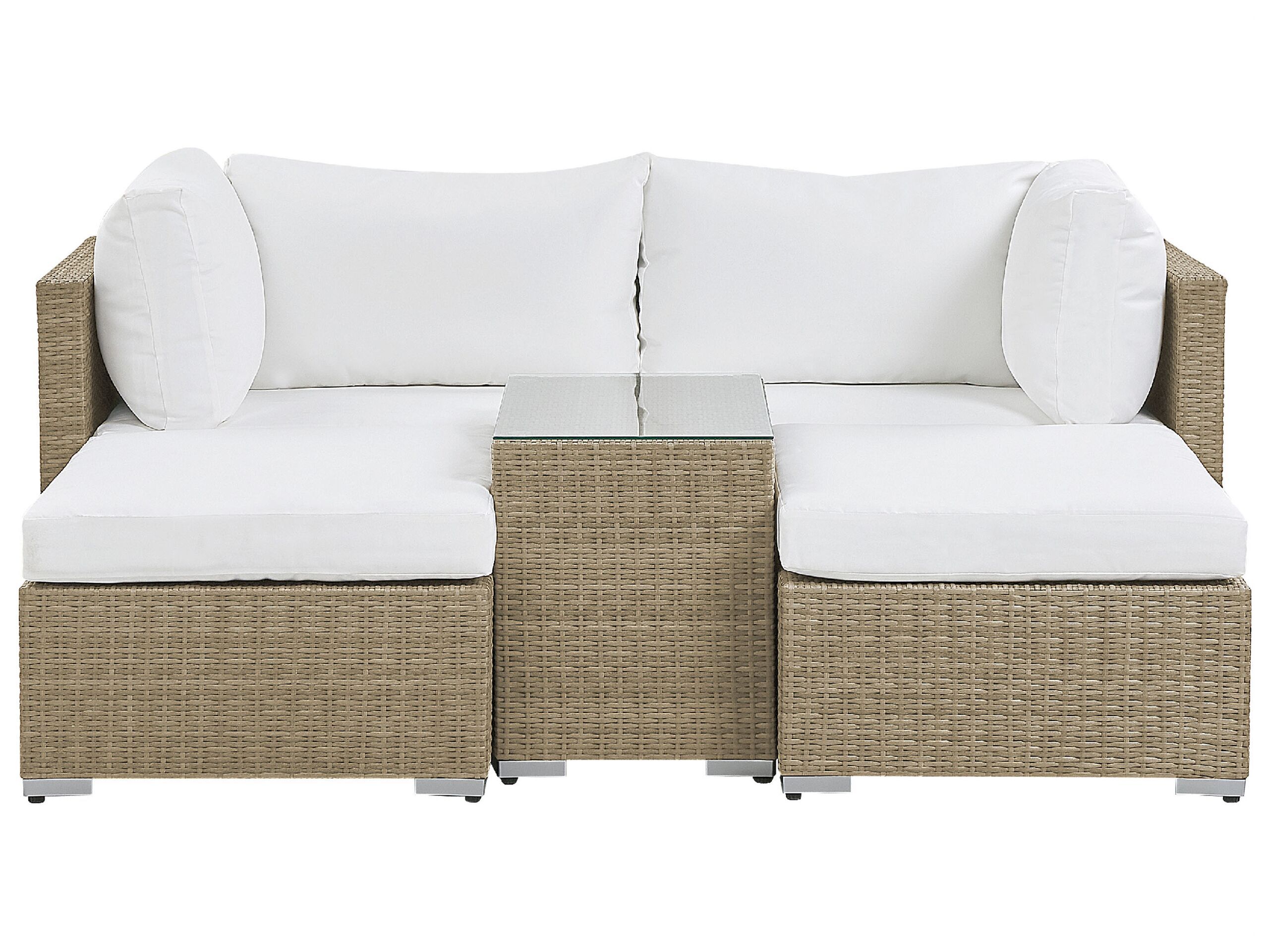 Garden Lounge Set Brown White Cushions Pe Rattan For 2 People 3 Piece Outdoor Set With Side Table Beliani