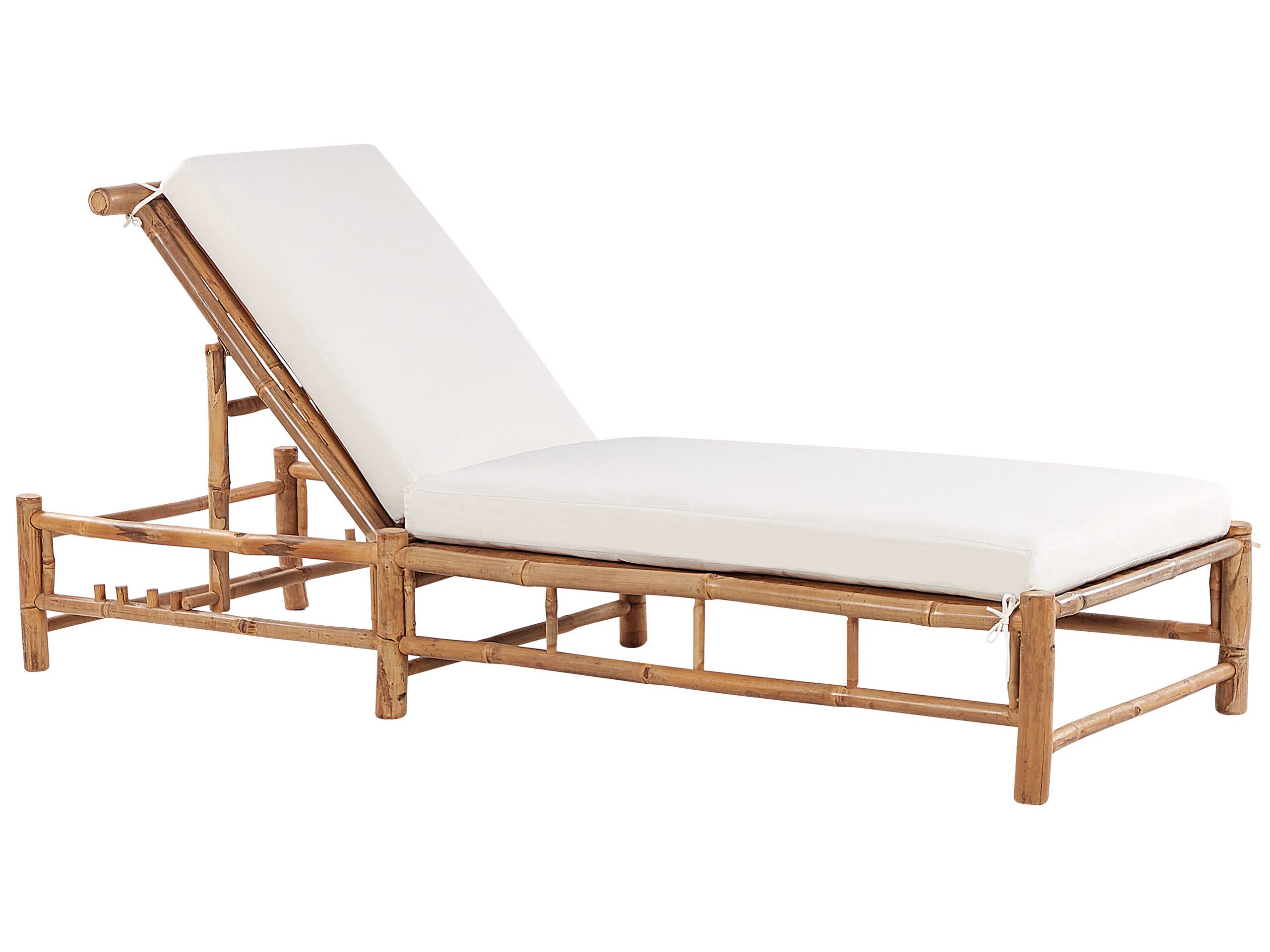 Sun Lounger Natural Bamboo Off - White Three Level Backrest Adjustment Garden Patio Furniture