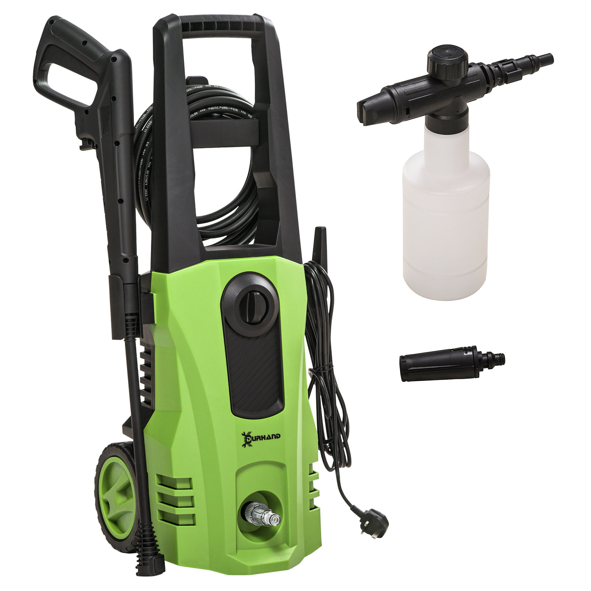 Durhand 1800w High Pressure Washer, 150 Bar Pressure, 510 L/h Flow, High-performance Portable Power Washer Jet Wash Cleaner For Garden, Car, Green