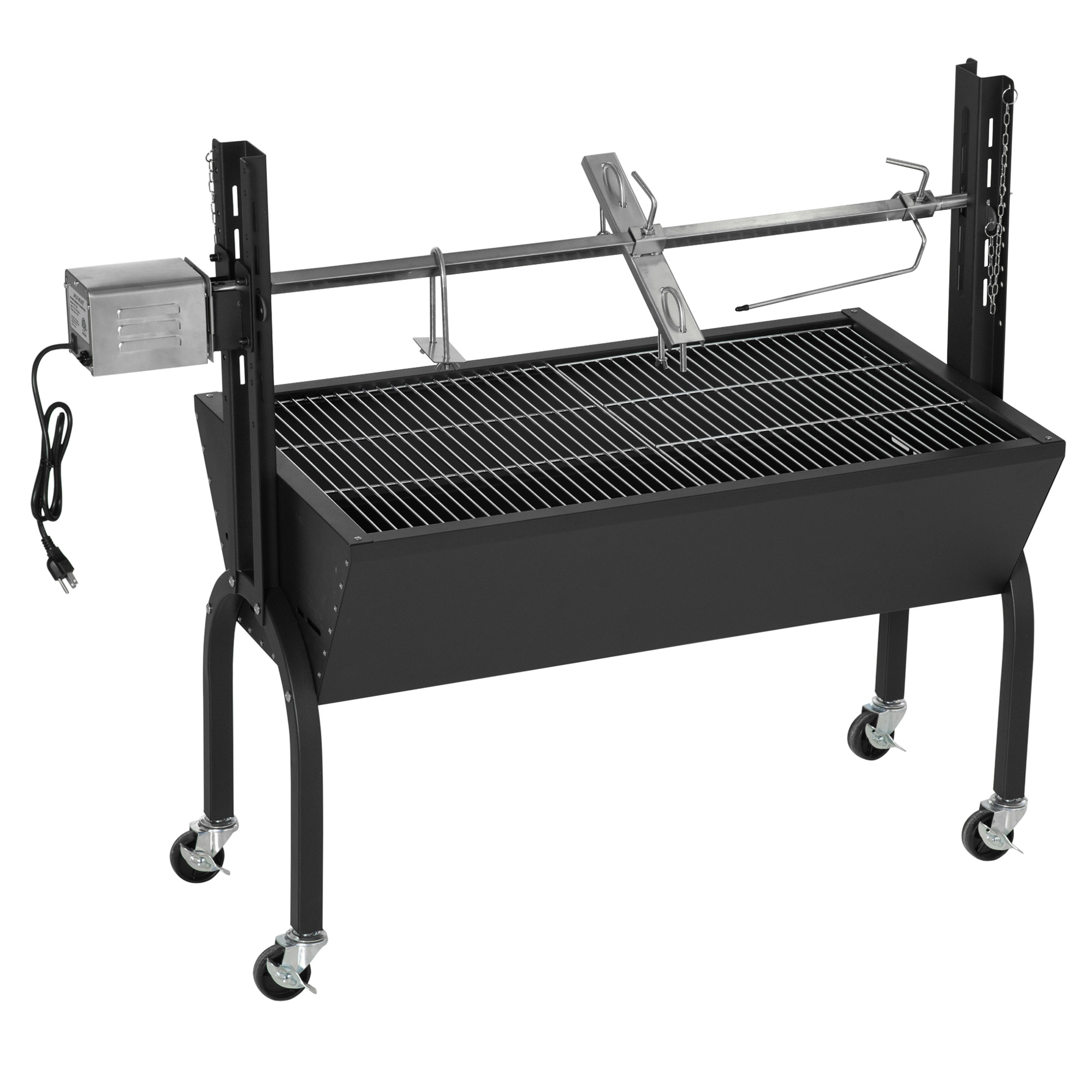 Outsunny Charcoal Bbq Rotisserie Grill Roaster 50kg Bearing Electric Roast Machine Height Adjustable Automatic Lamb Hog Spit Roaster With Wheels