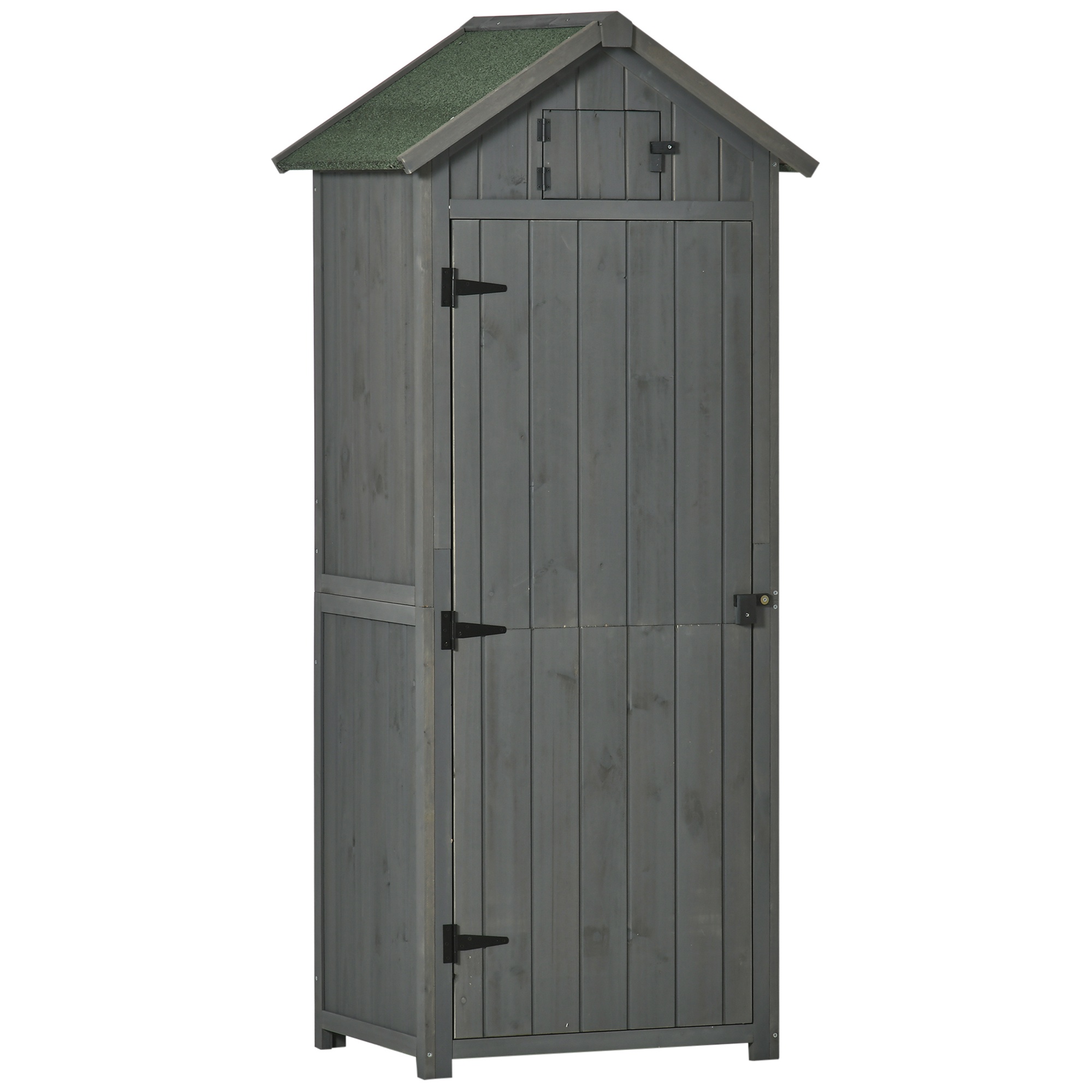 Outsunny Garden Shed Vertical Utility 3 Shelves Shed Wood Outdoor Garden Tool Storage Unit Storage Cabinet, 77 X 54.2 X 179cm - Grey