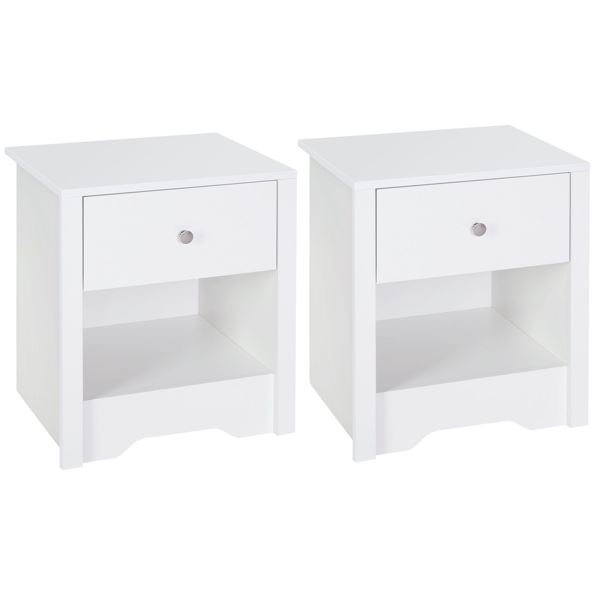 Homcom Modern Bedside Table, Nightstand With Drawer Shelf, End Table, Set Of 2, White