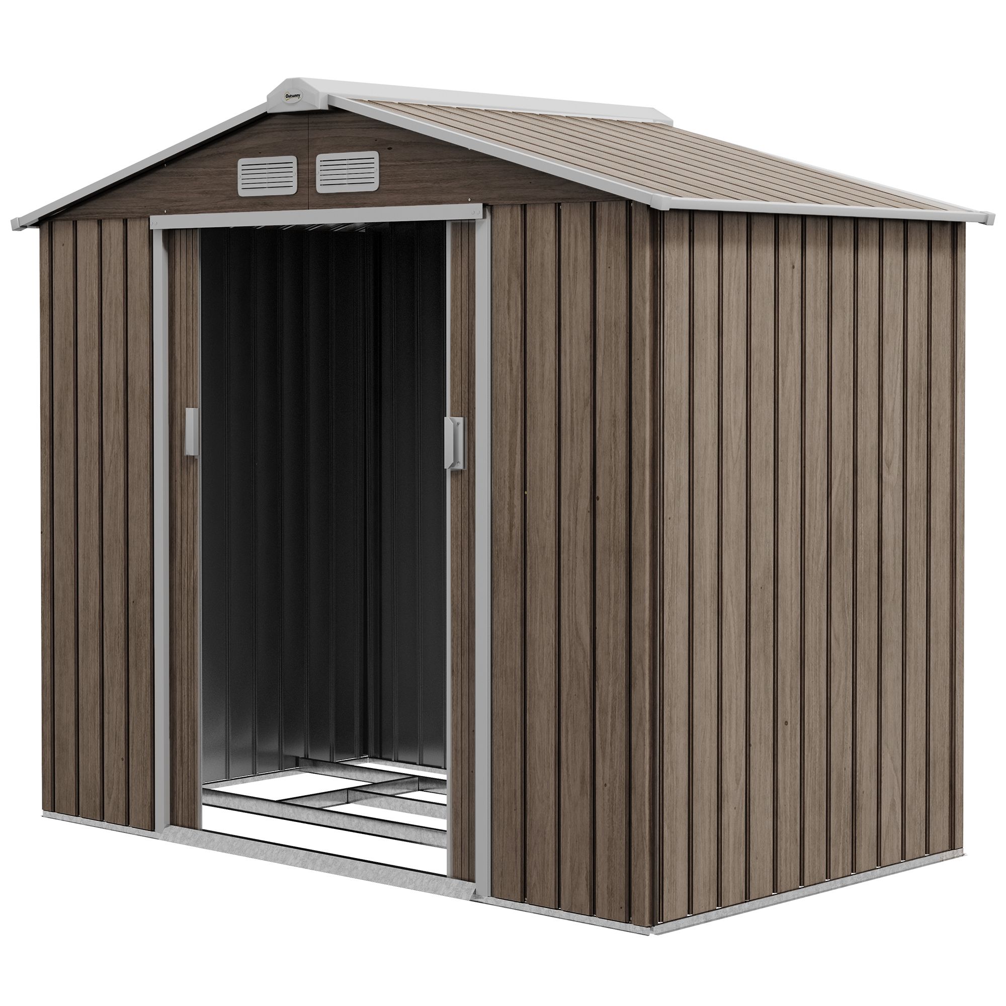 Outsunny 7 X 4ft Metal Garden Storage Shed With Vents, Floor Foundation And Lockable Double Doors, Grey