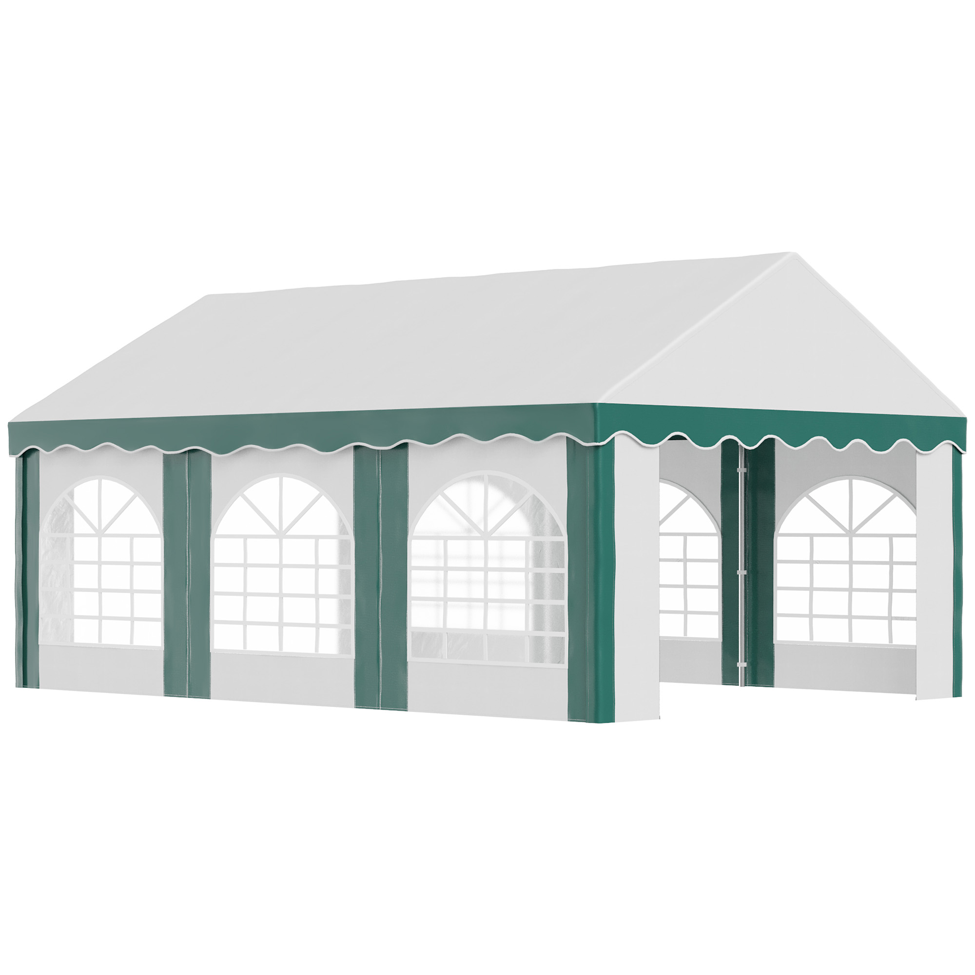 Outsunny 6 X 4m Garden Gazebo With Sides, Galvanised Marquee Party Tent With Six Windows And Double Doors