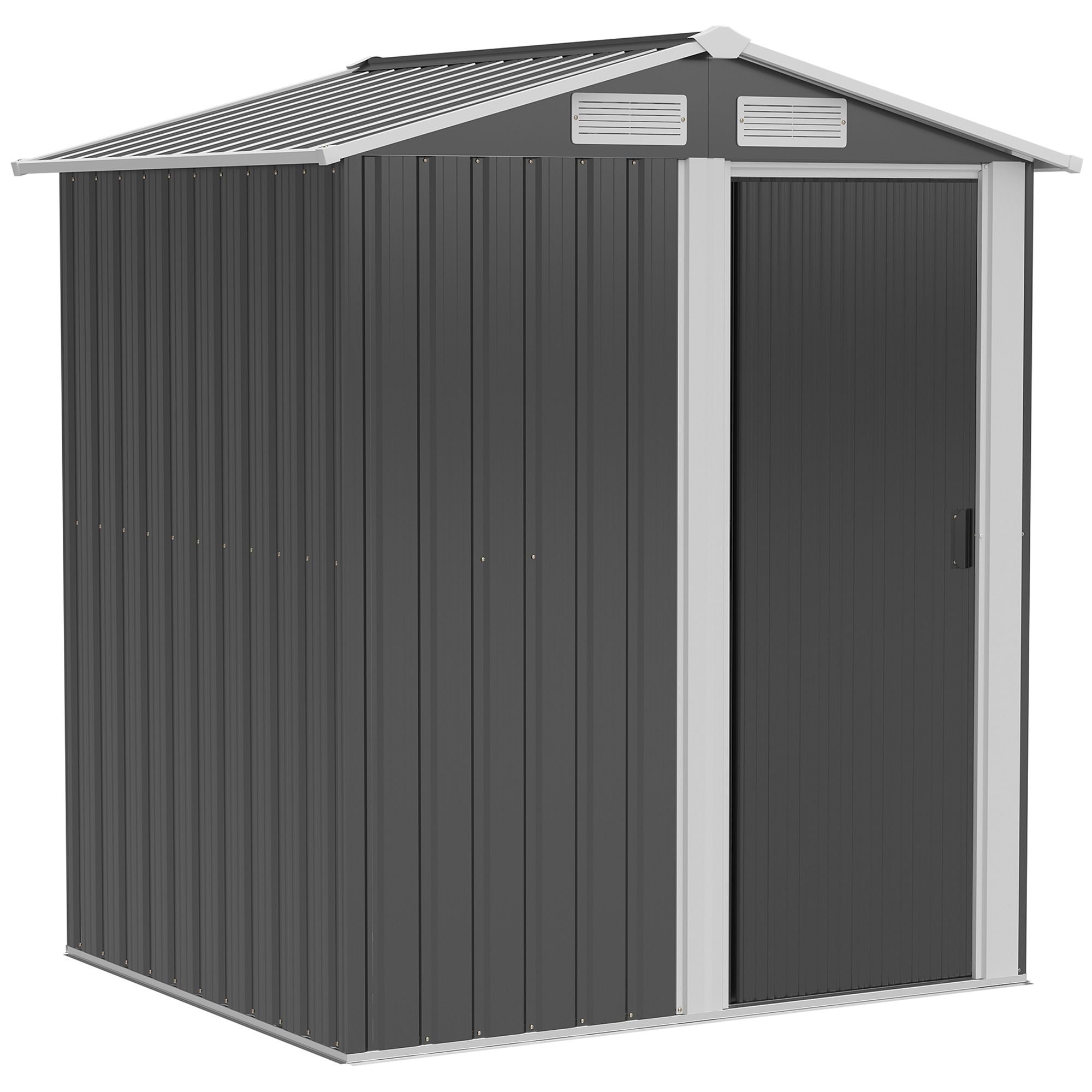 Outsunny 5ft X 4ft Garden Metal Storage Shed, Tool Storage Shed With Sliding Door, Sloped Roof And Floor Foundation For Garden, Backyard, Patio, Grey