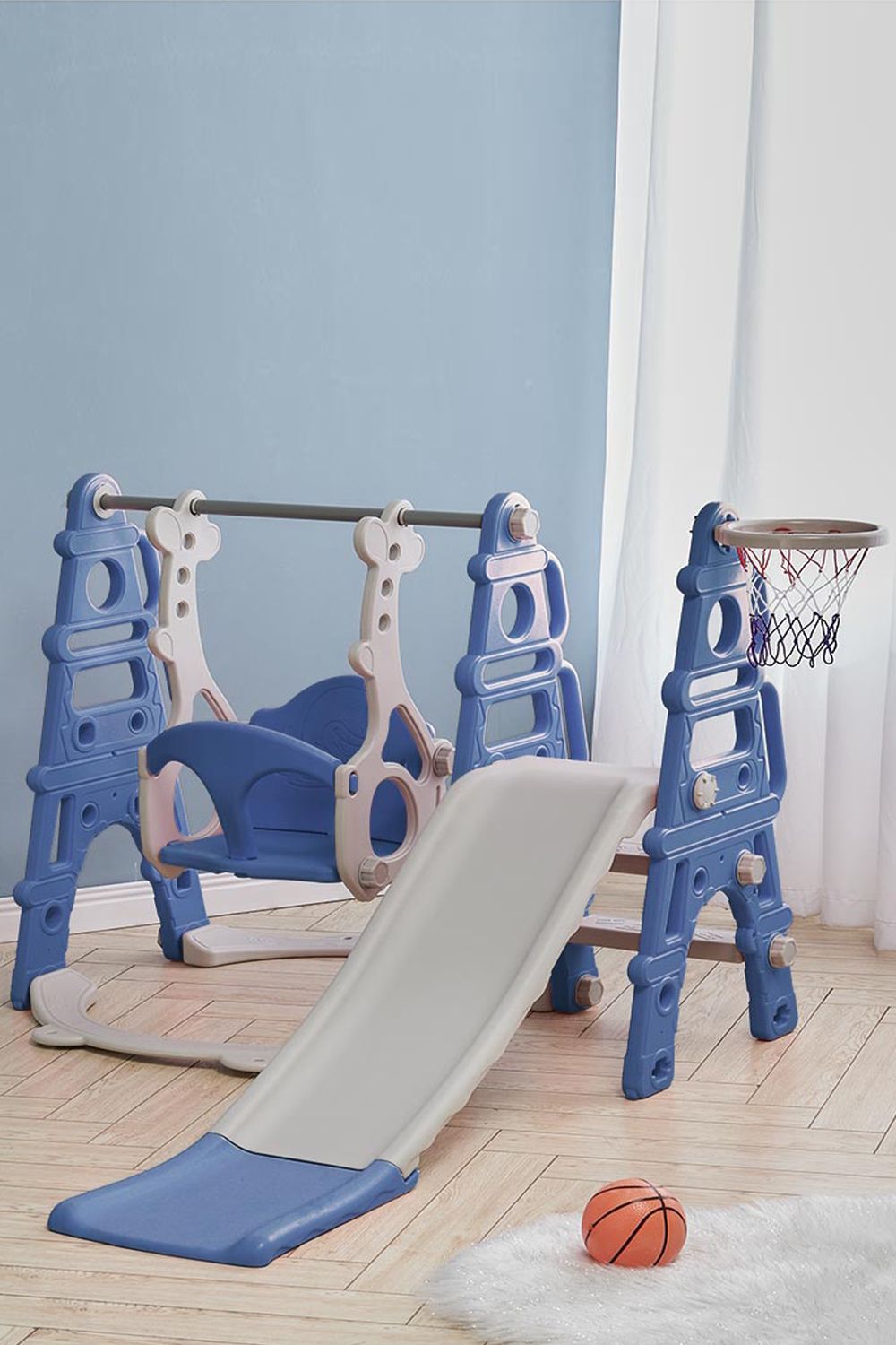 3-in-1 Children Toddler Swing And Slide Set With Basketball Hoop