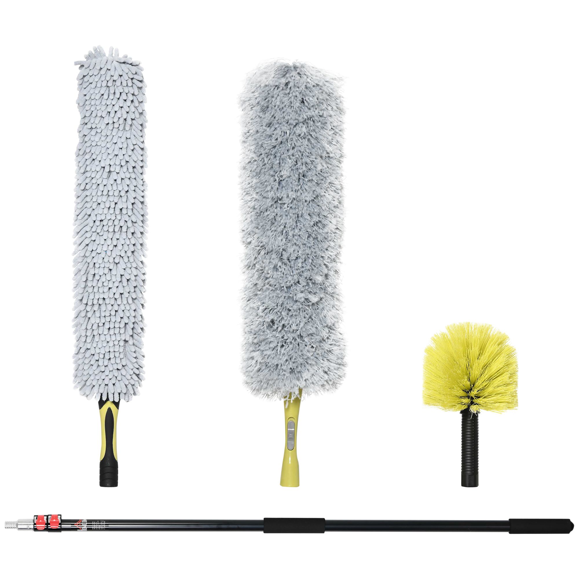 Homcom Extendable Feather Duster With Telescopic Pole 3.5M/11.5Ft, Microfiber Duster Cleaning Kit With Bendable Head For Cleaning High Ceiling Fans