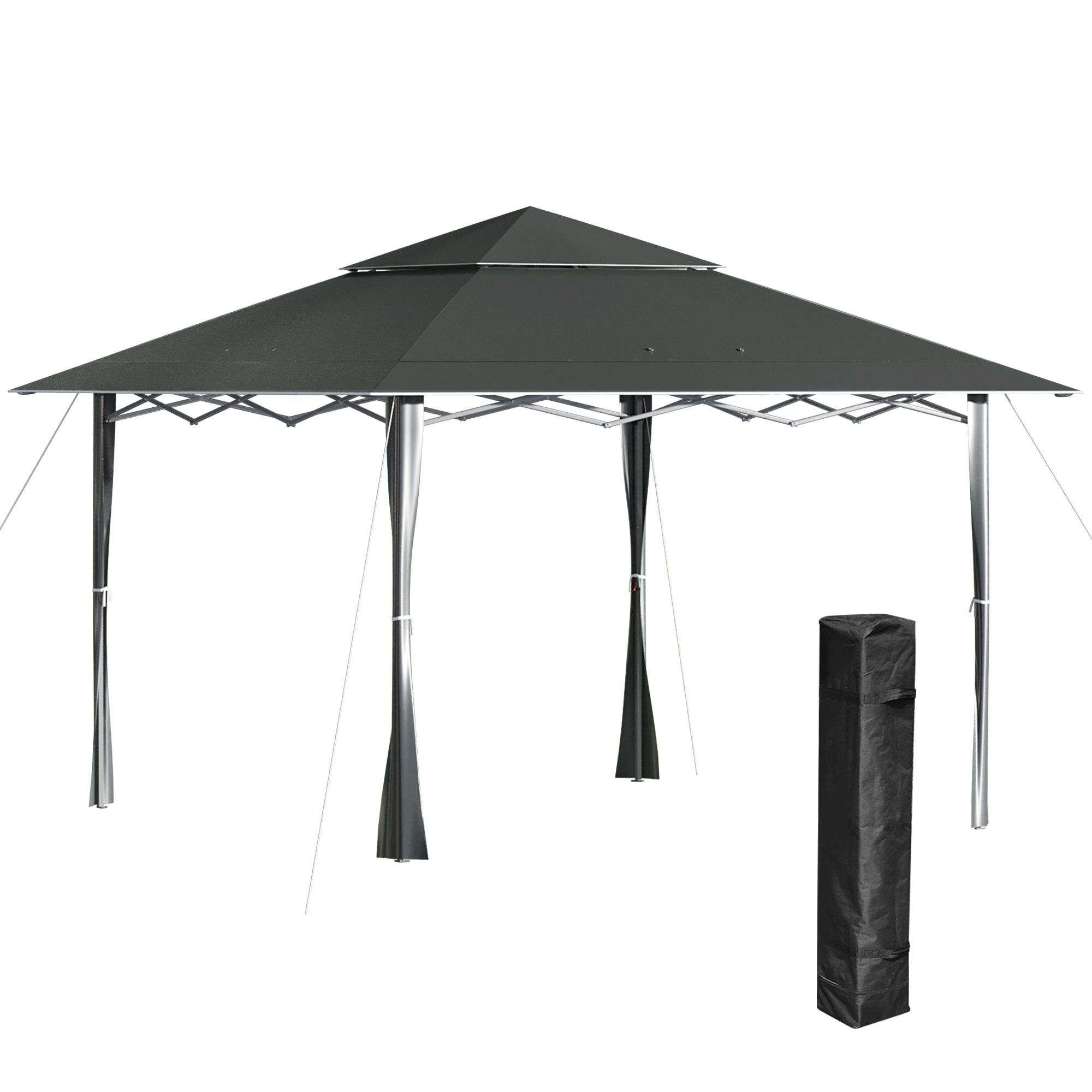 Outsunny 4 X 4m Pop-up Gazebo Double Roof Canopy Tent With Roller Bag & Adjustable Legs Outdoor Party, Steel Frame, Dark Grey