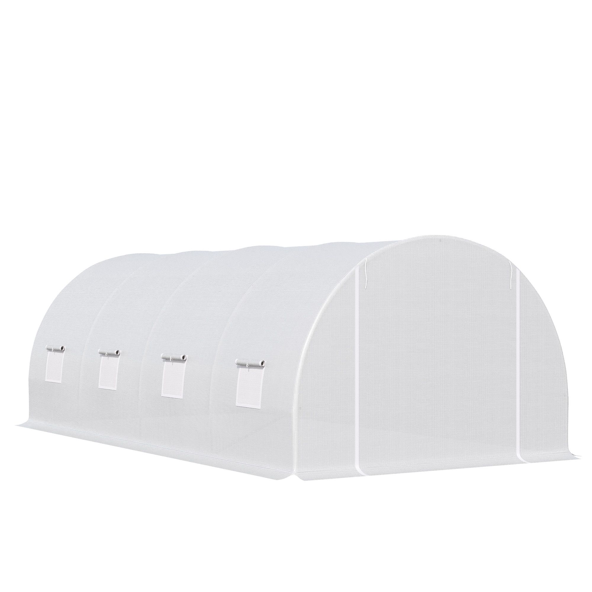Outsunny 6 X 3 X 2 M Large Walk-in Greenhouse Garden Polytunnel Greenhouse With Metal Frame, Zippered Door And Roll Up Windows, White