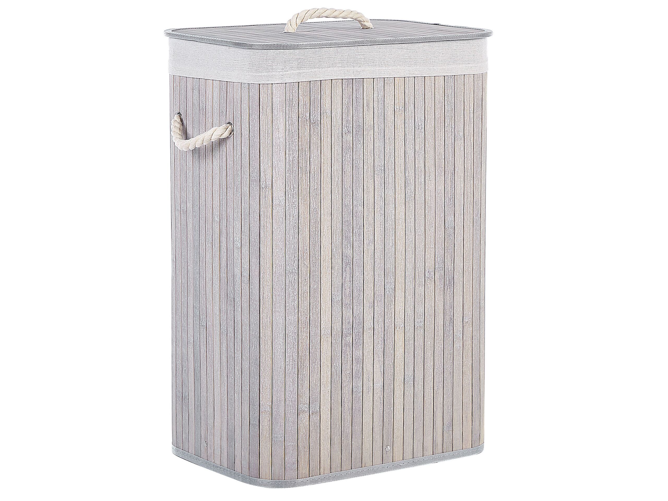 Storage Basket Light Grey Bamboo With Lid Laundry Bin Boho Practical Accessories