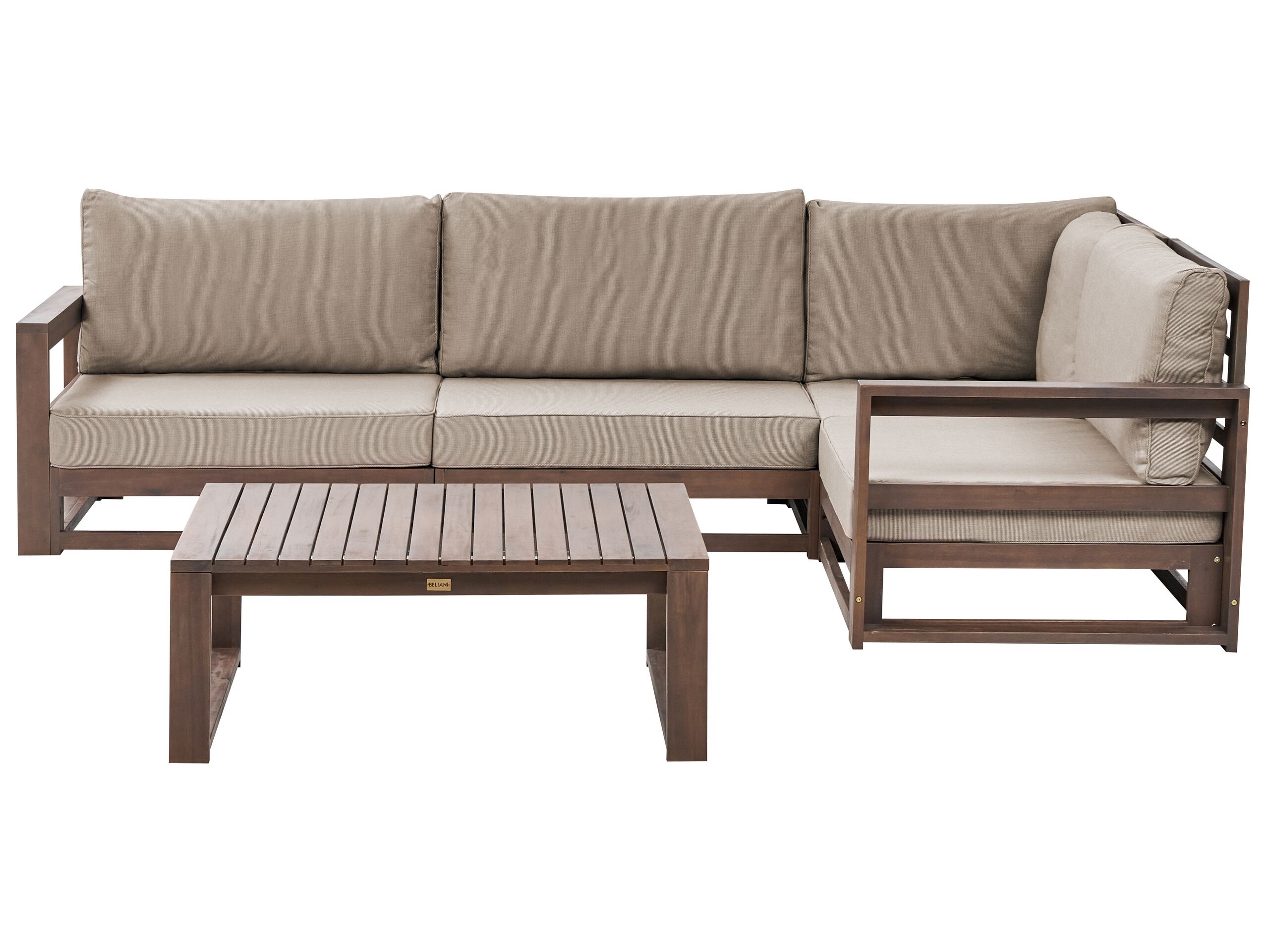 Garden Corner Sofa Set Dark Wood And Taupe Certified Acacia Wood Outdoor Left Hand 4 Seater With Coffee Table Cushions Modern Design Beliani