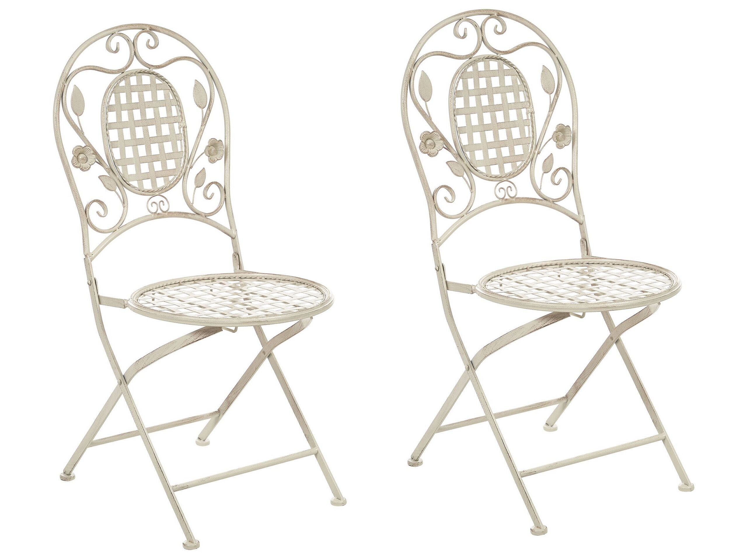 Set Of 2 Garden Chairs Off-white Iron Foldable Distressed Metal Outdoor Uv Rust Resistance French Retro Style Beliani