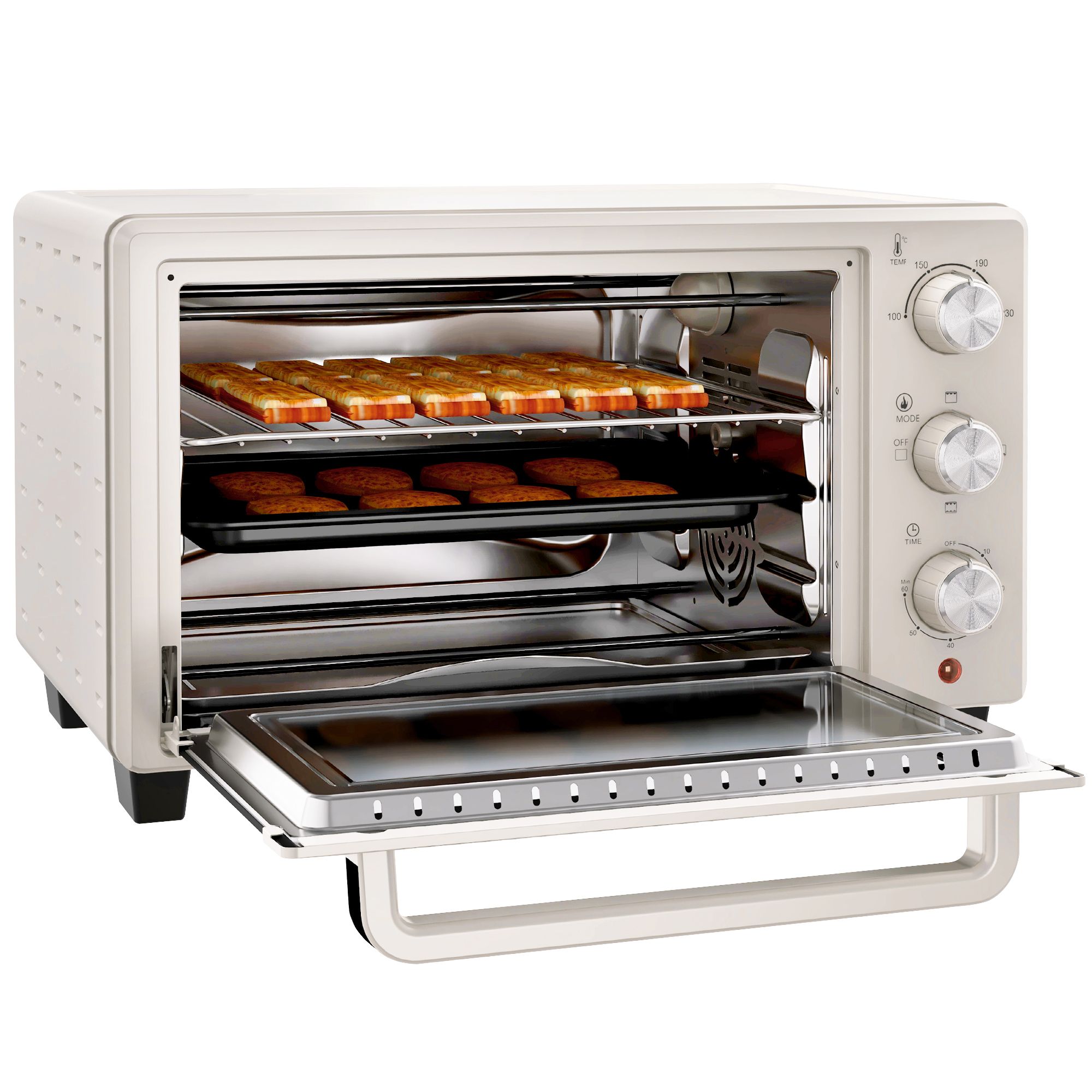 Homcom Mini Oven, 21l Countertop Electric Grill, Toaster Oven With Adjustable Temperature, Timer, Baking Tray And Wire Rack, 1400w, Cream