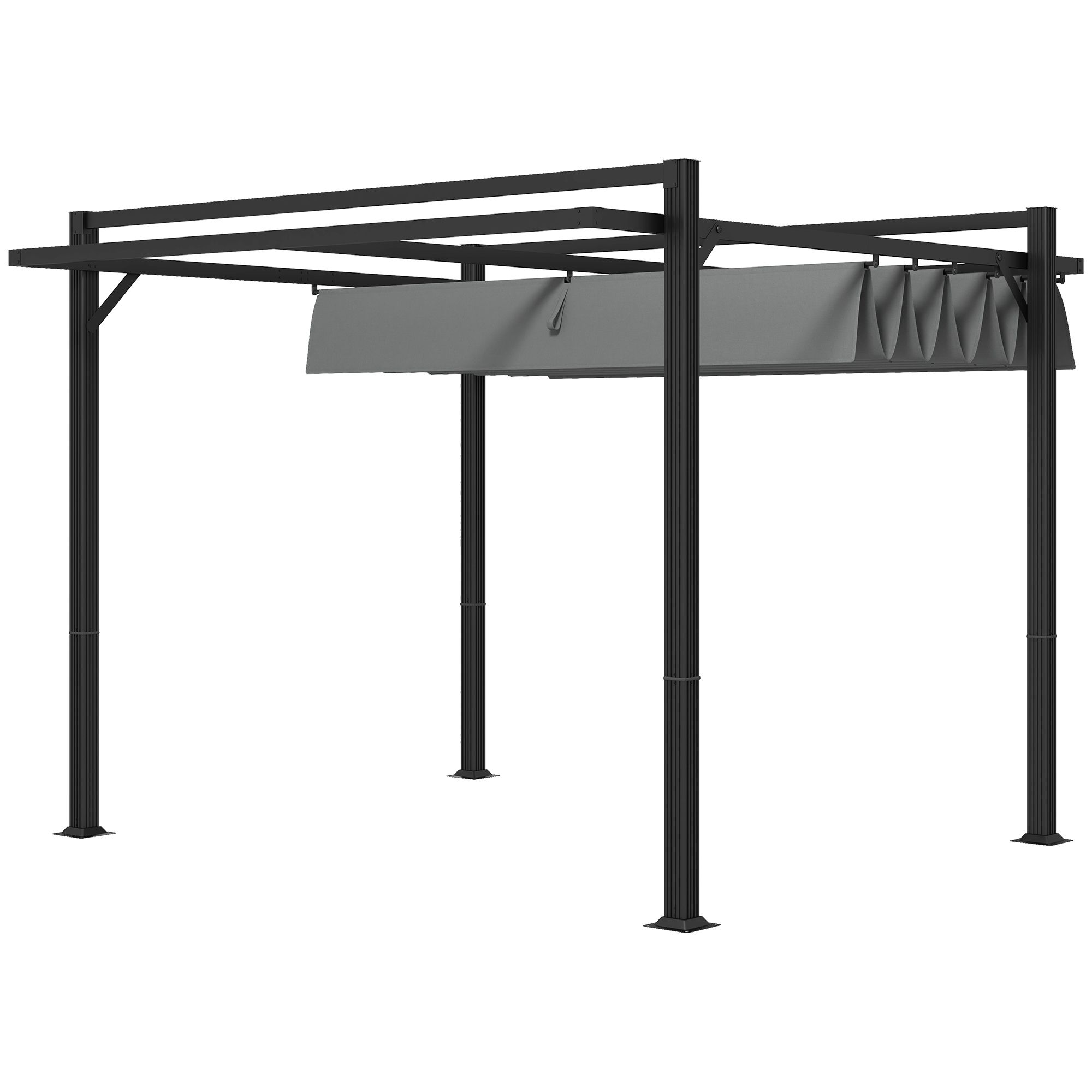 Outsunny 3 X 3(m) Retractable Pergola, Garden Gazebo Shelter With Aluminium Frame, Dark Grey