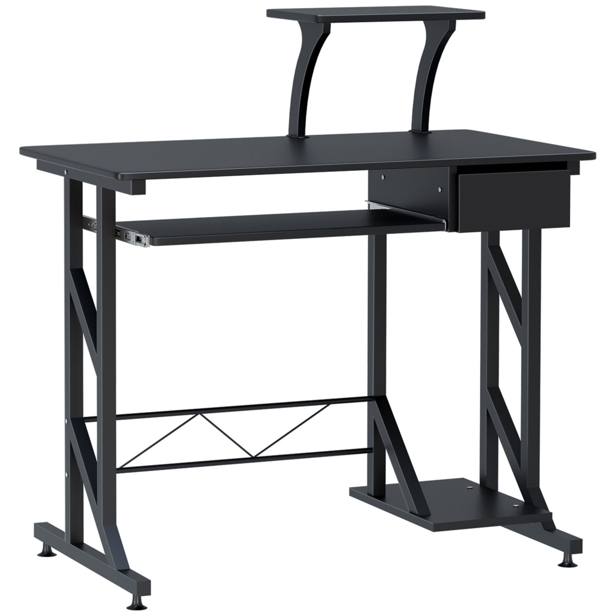 Homcom Computer Pc Desk Table With Display Stand, Sliding Keyboard Tray Drawer And Host Box Shelf Home Office Workstation Gaming Black