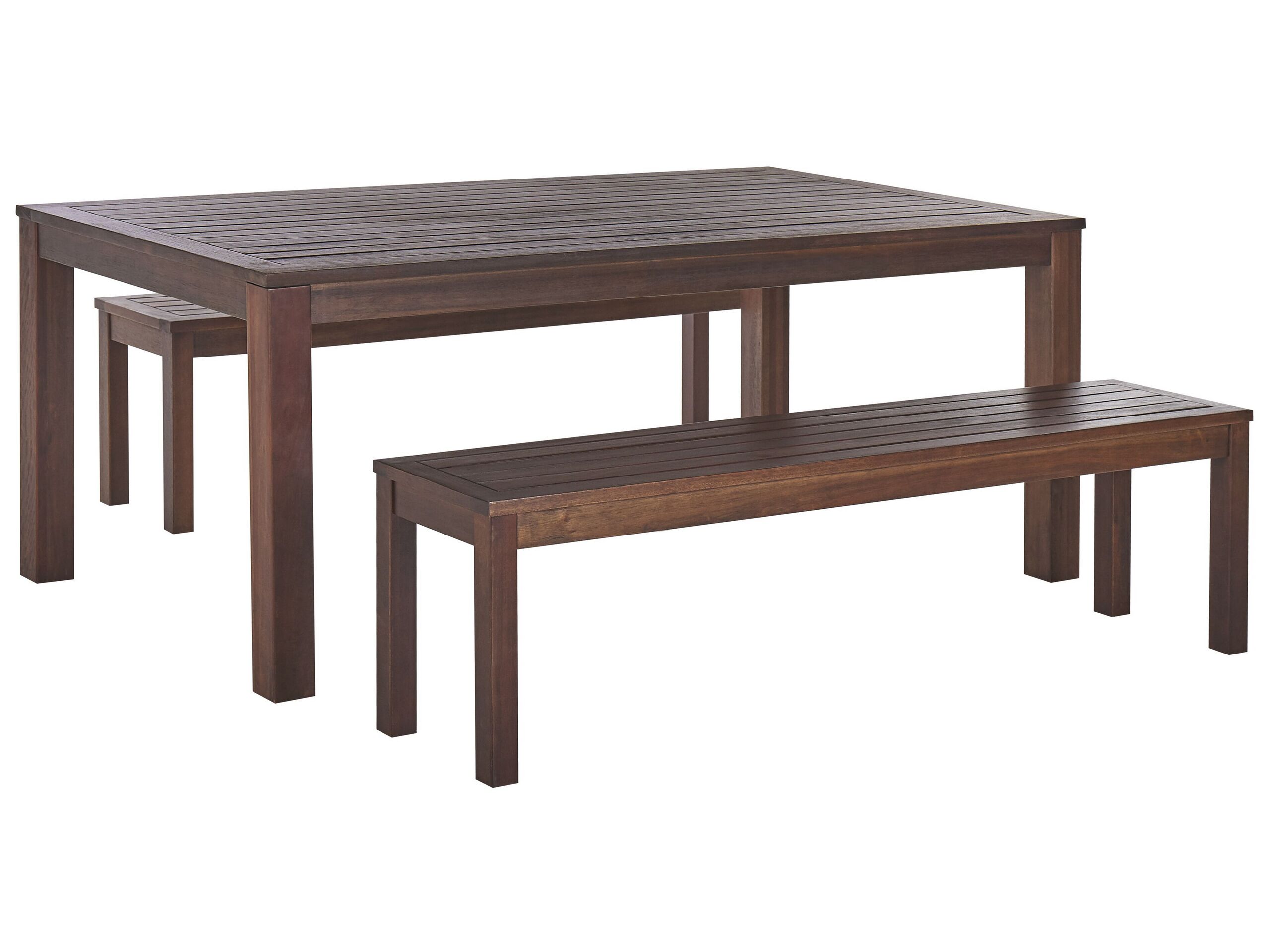 Garden Furniture Set Natural Eucalyptus Wood Rectangular Table 180x100 Cm With 2 Benches Rustic Terrace