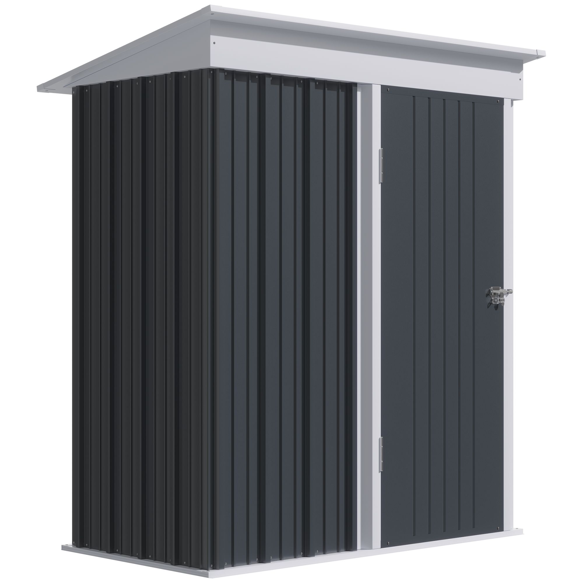 Outsunny Metal Garden Shed, Outdoor Lean-to Shed For Tool Motor Bike, With Adjustable Shelf, Lock, Gloves, 5'x3'x6', Dark Grey