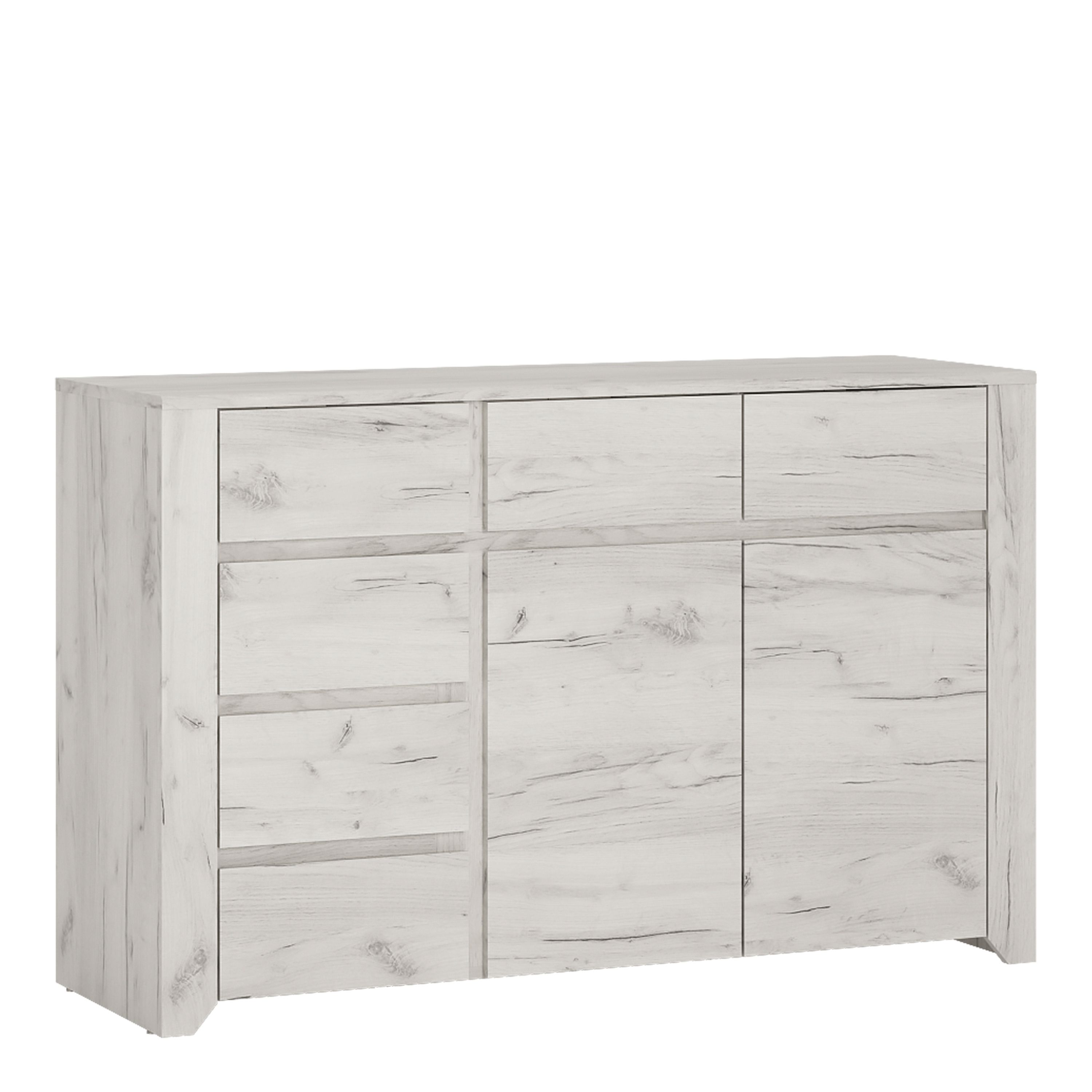 Angel 2 Door 3+3 Drawer Wide Chest In White Craft Oak