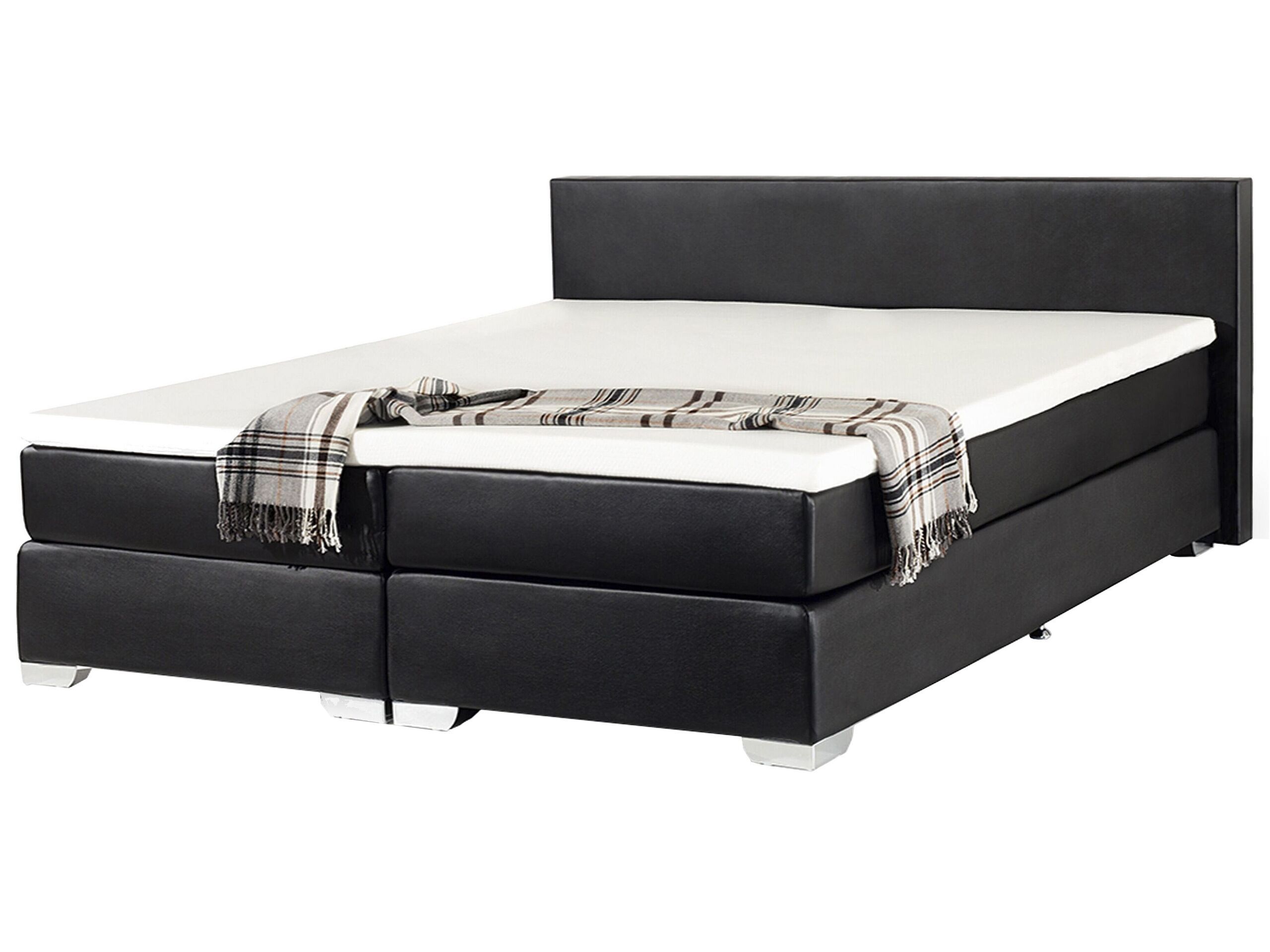 Eu Super King Size Continental Bed 6ft Black Faux Leather With Pocket Spring Mattress