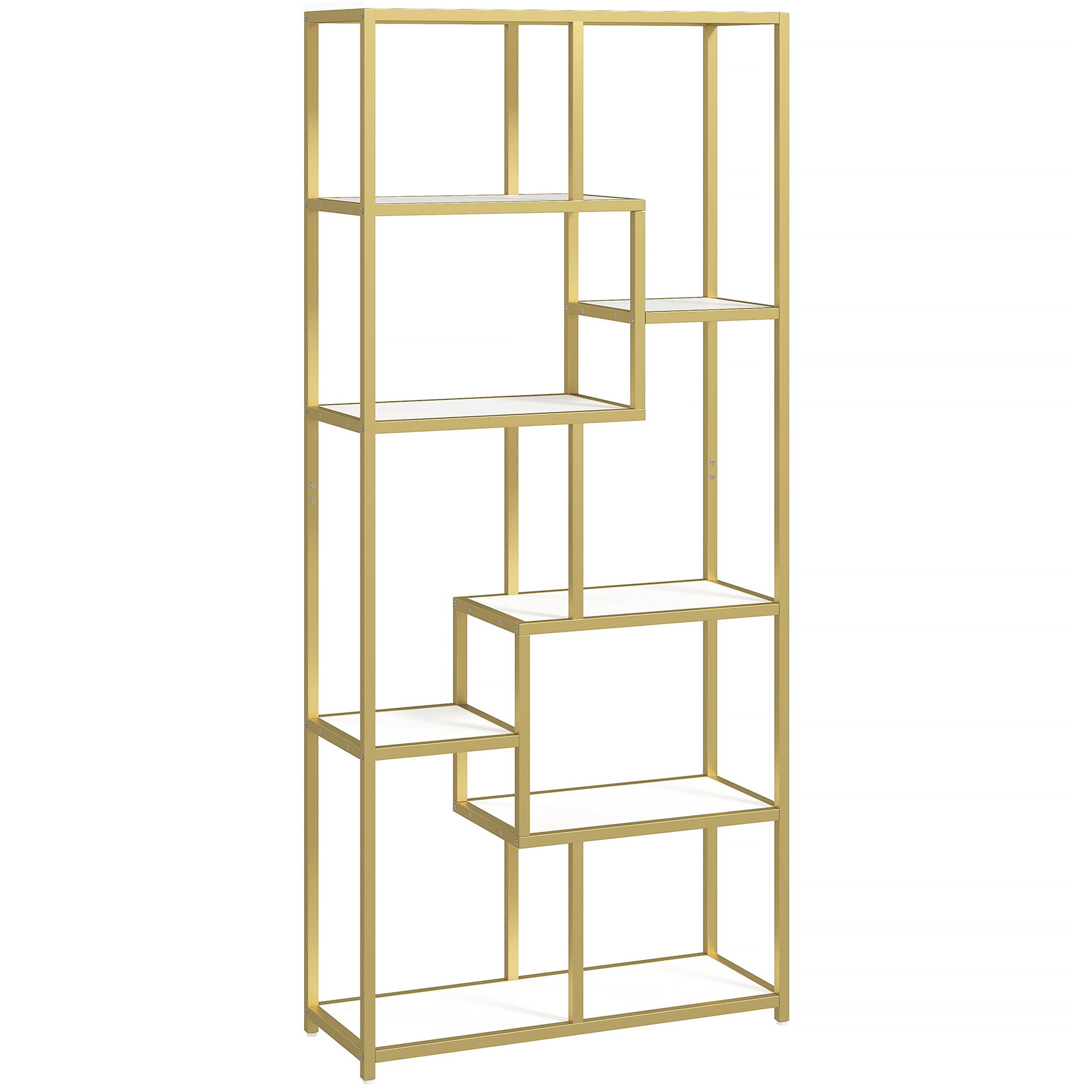 Homcom Seven-tier Geometric Bookcase – White/gold Tone