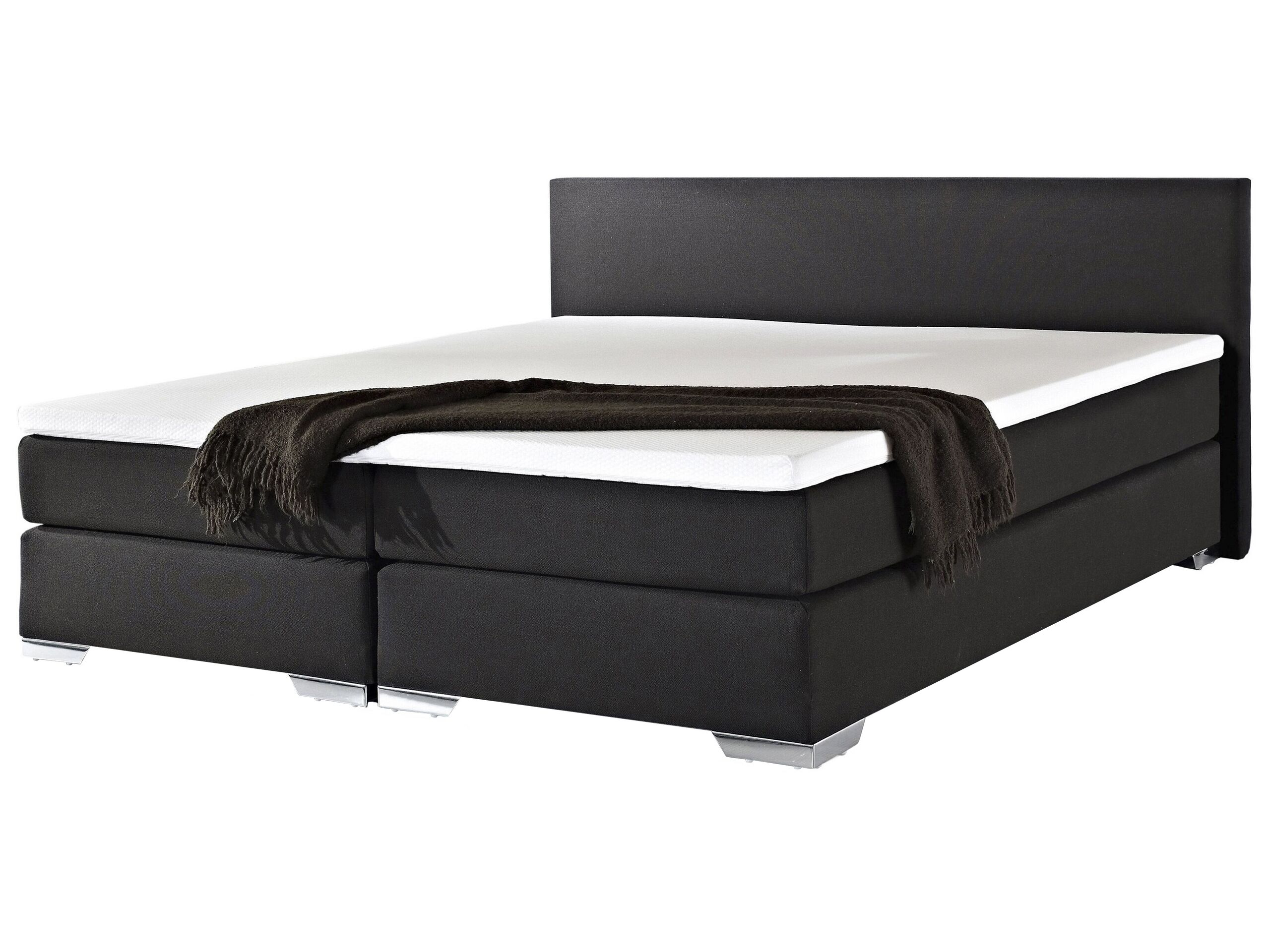 Eu Super King Size Continental Bed 6ft Black Fabric With Pocket Spring Mattress