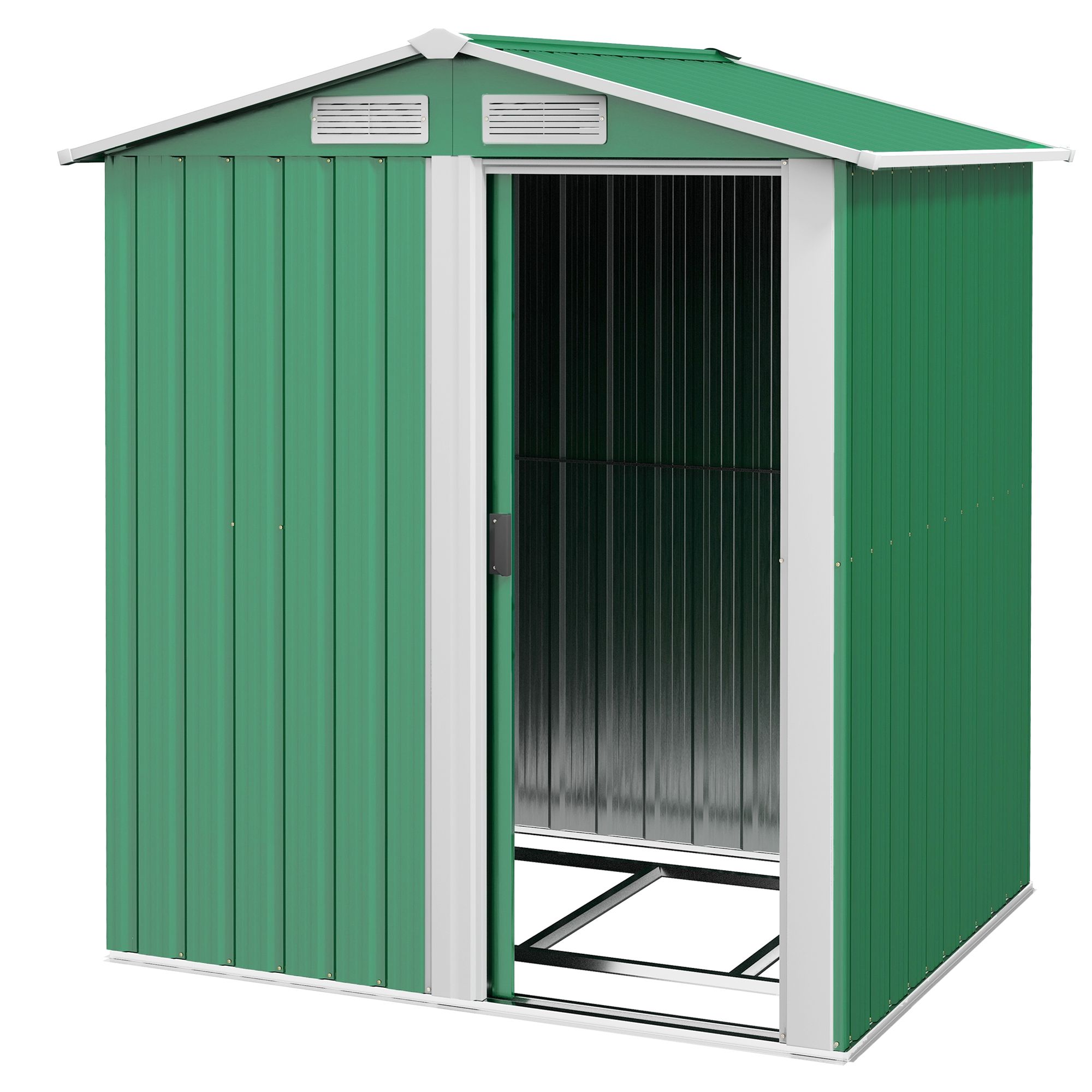 Outsunny Garden Metal Tool Storage Shed With Sliding Door, Sloped Roof And Floor Foundation, 152 X 132 X 188cm, Green