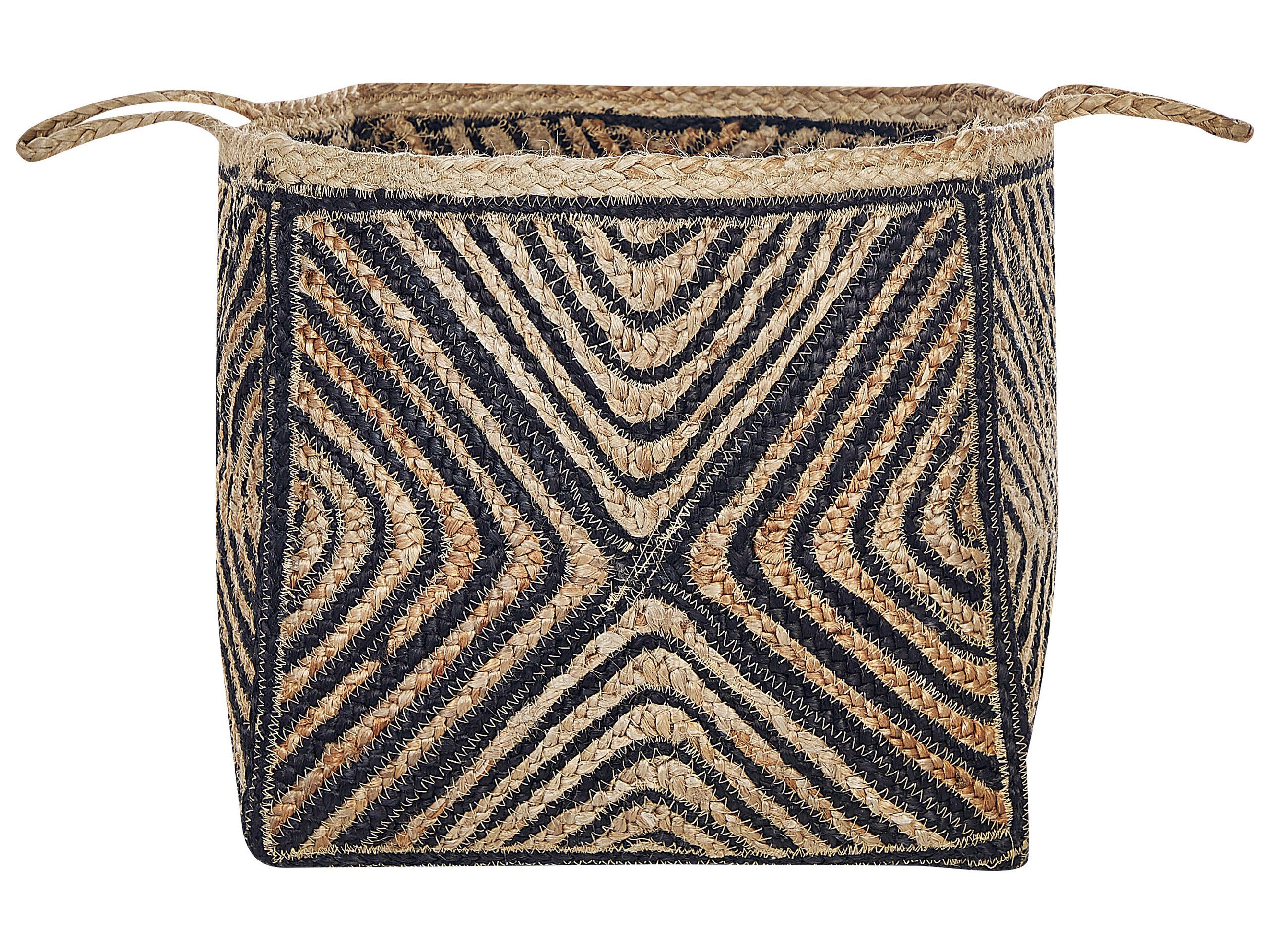 Storage Basket Beige And Black Jute Braided Laundry Hamper Fabric Bin