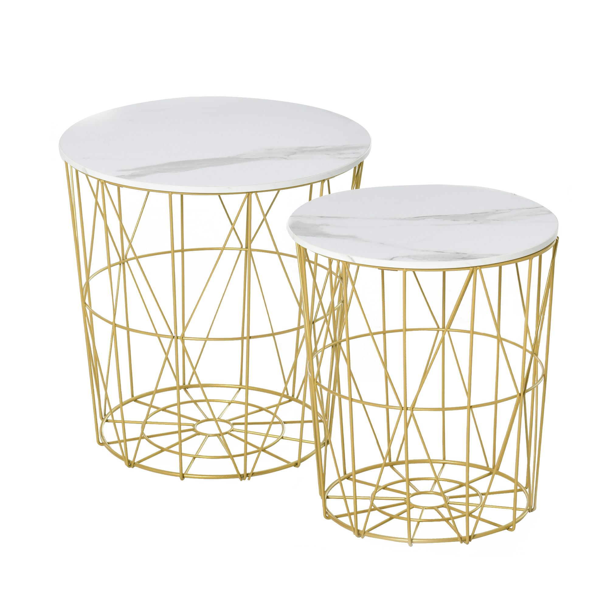 Homcom Set Of 2 Nesting Side Tables With Storage, Round End Tables Coffee Tables With Steel Frame And Removable Round Top, White