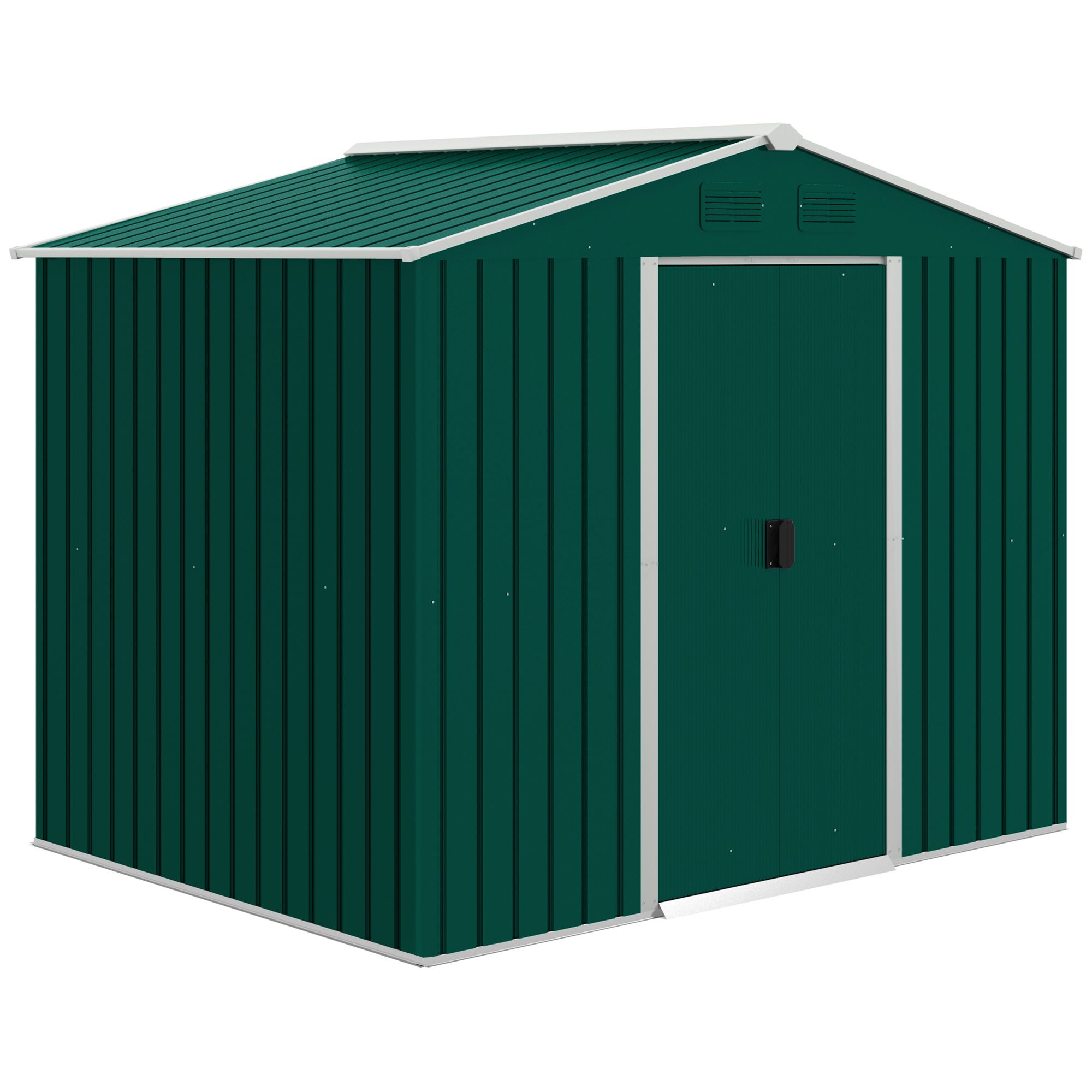 Outsunny 8 X 6 Ft Metal Garden Storage Shed Corrugated Steel Roofed Tool Box With Ventilation And Sliding Doors, Green