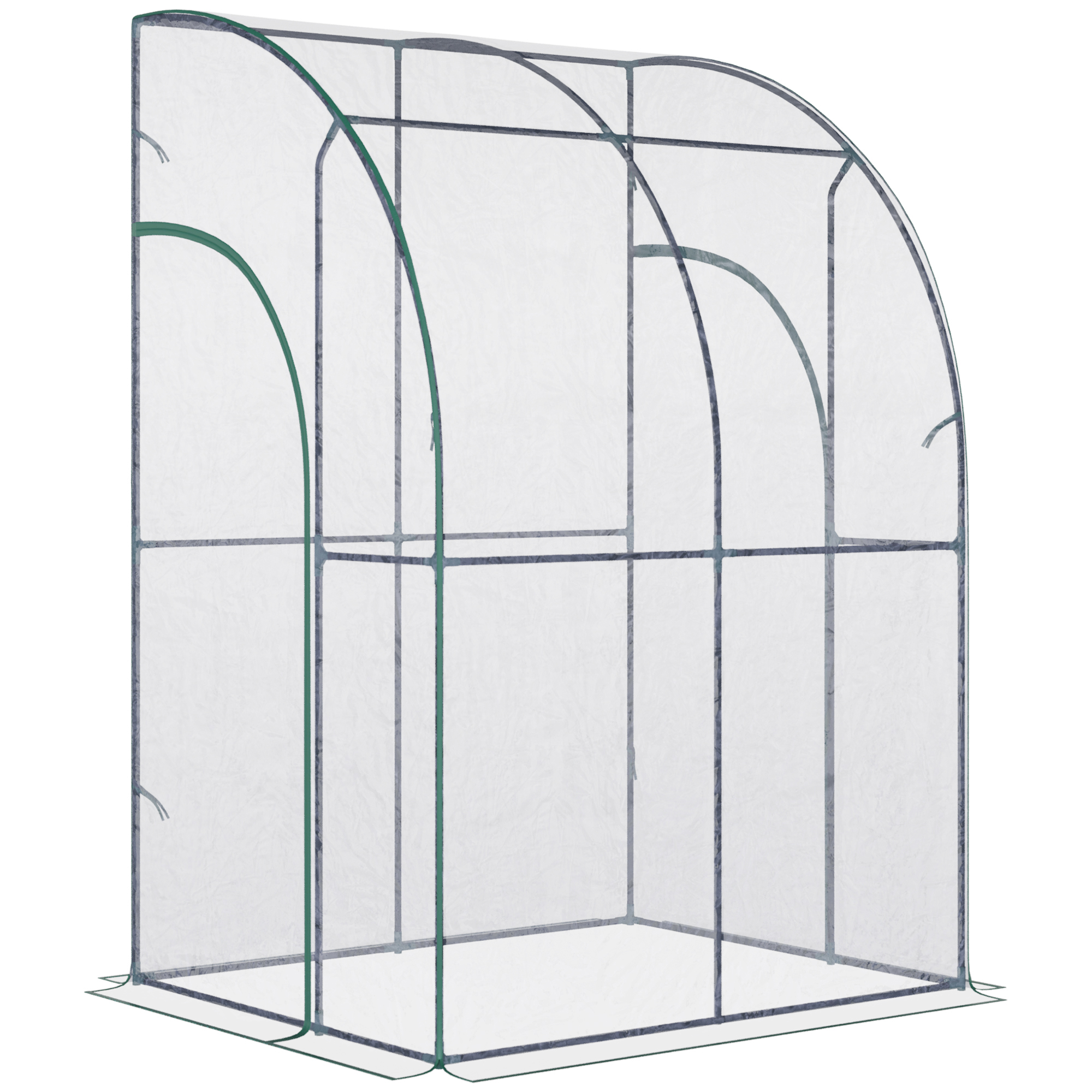 Outsunny Walk-in Greenhouse Lean To Wall Tunnel Greenhouse With Zippered Roll Up Door Pvc Cover Sloping Top, 143 X 118 X 212 Cm