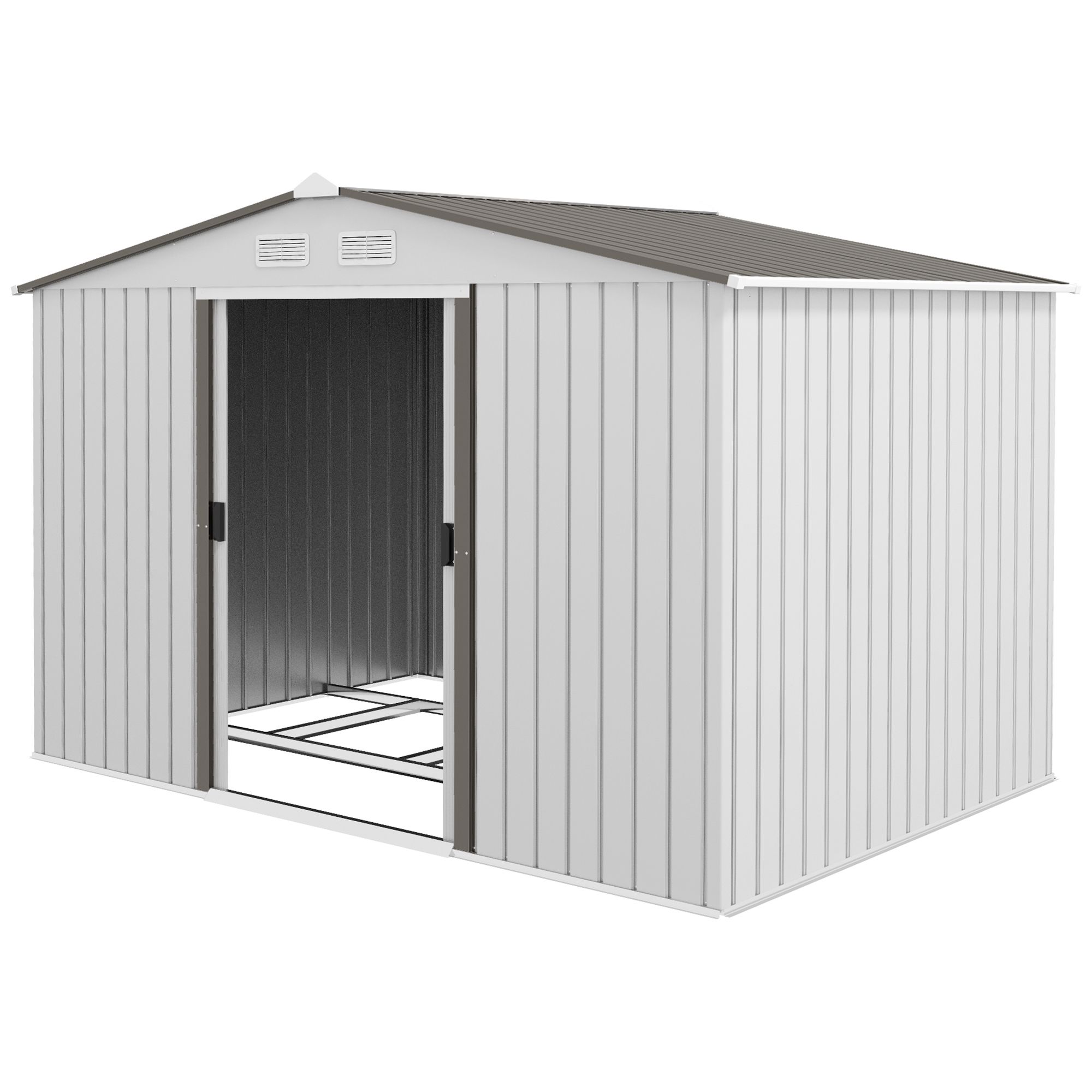 Outsunny 9 X 6ft Garden Storage Shed, Metal Outdoor Storage Shed House With Floor Foundation, Ventilation & Doors, Grey