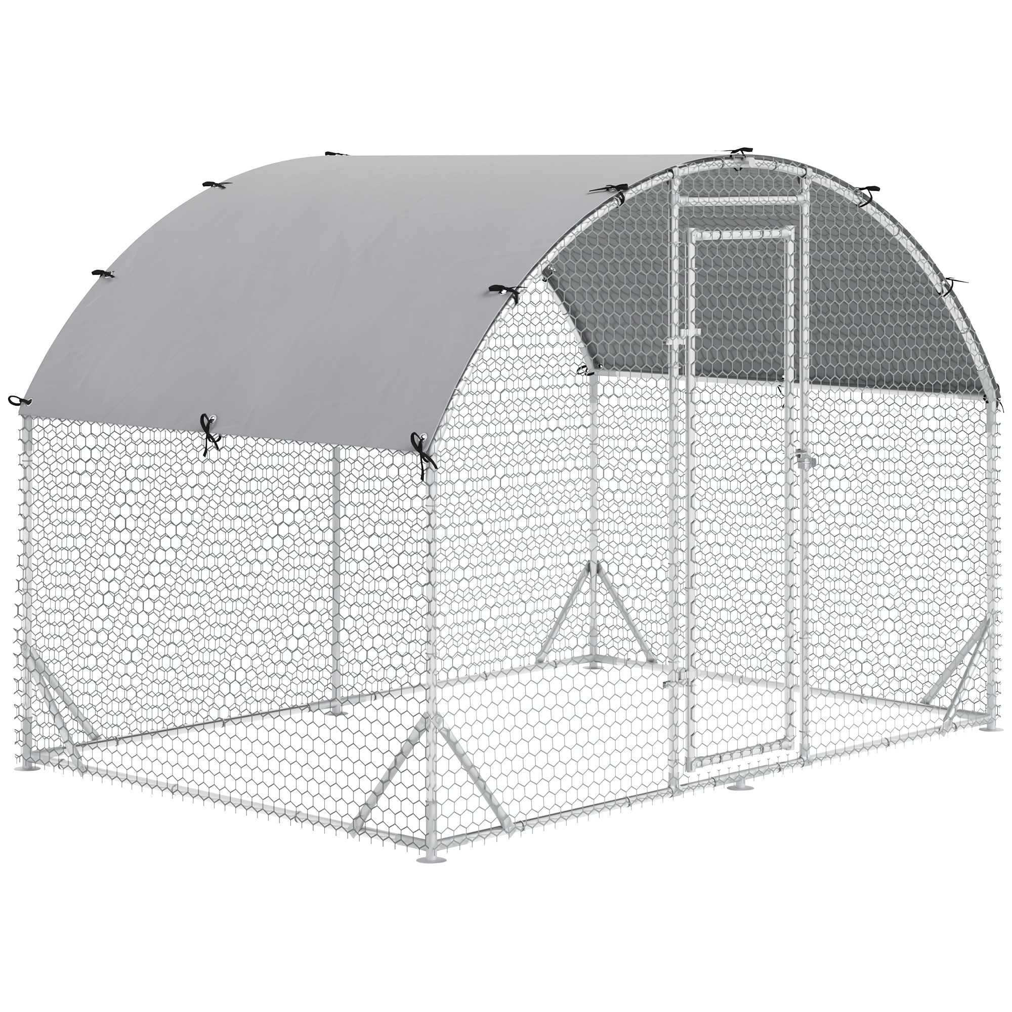 Pawhut Chicken Run Coop, Galvanized Walk In Chicken House, Hen Poultry House Cage, Rabbit Hutch Playpen W/ Water-resist Cover Outdoor, 2.8 X 1.9 X 2m